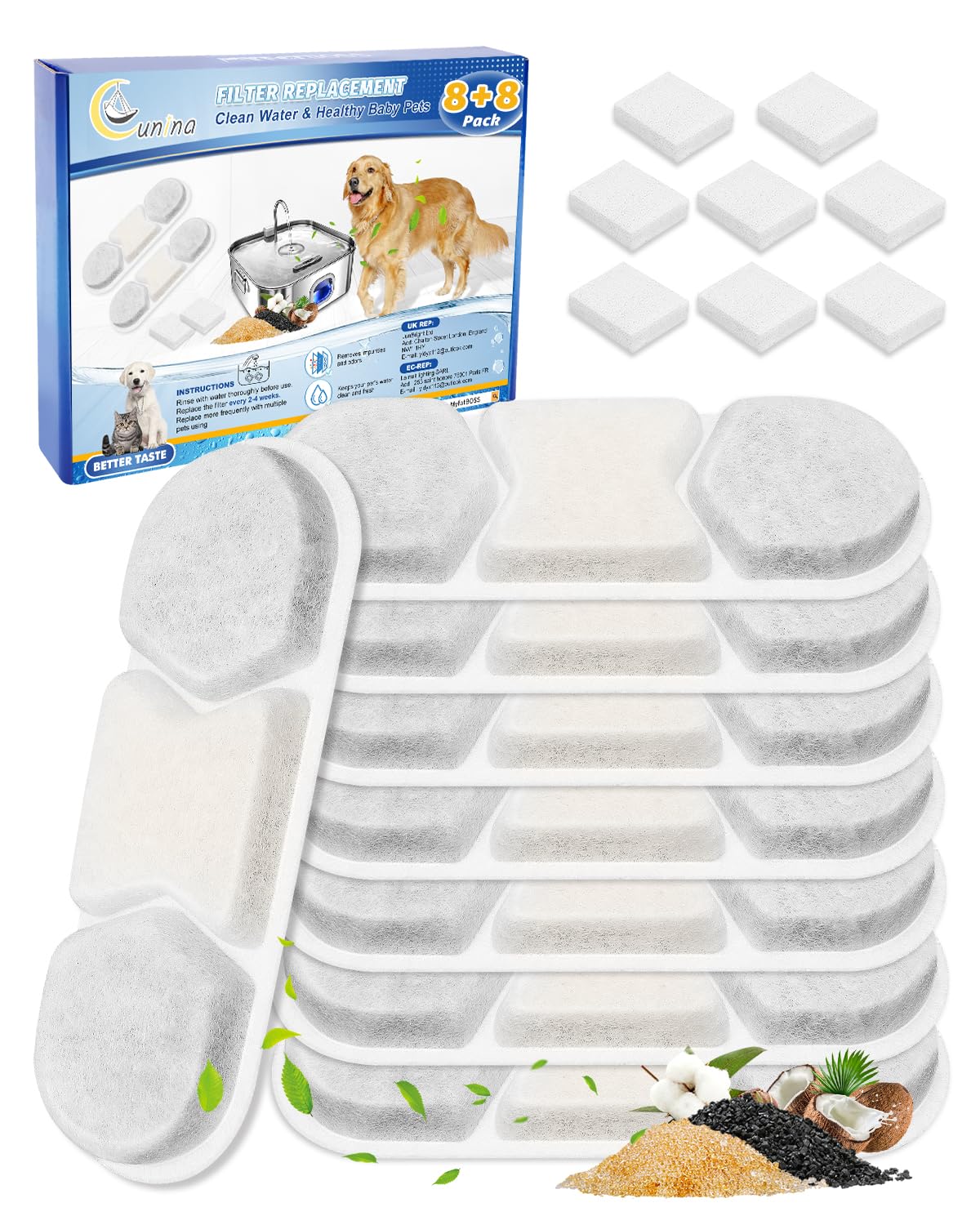 Cunina 8pcs filter and sponges for water fountain deliver clean, refreshing hydration