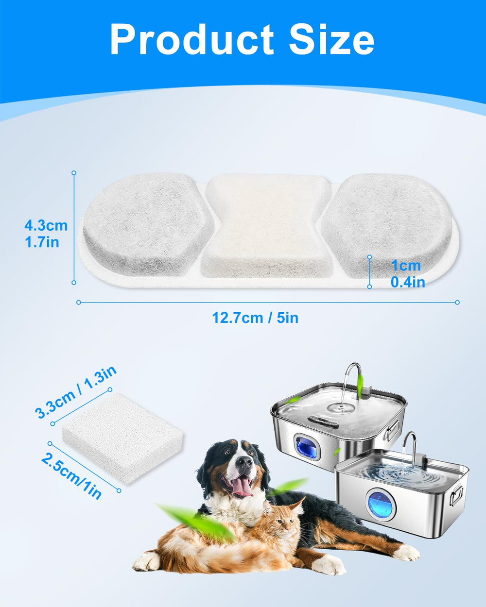 Cunina replacement filters and sponges promote pet hydration and maintenance