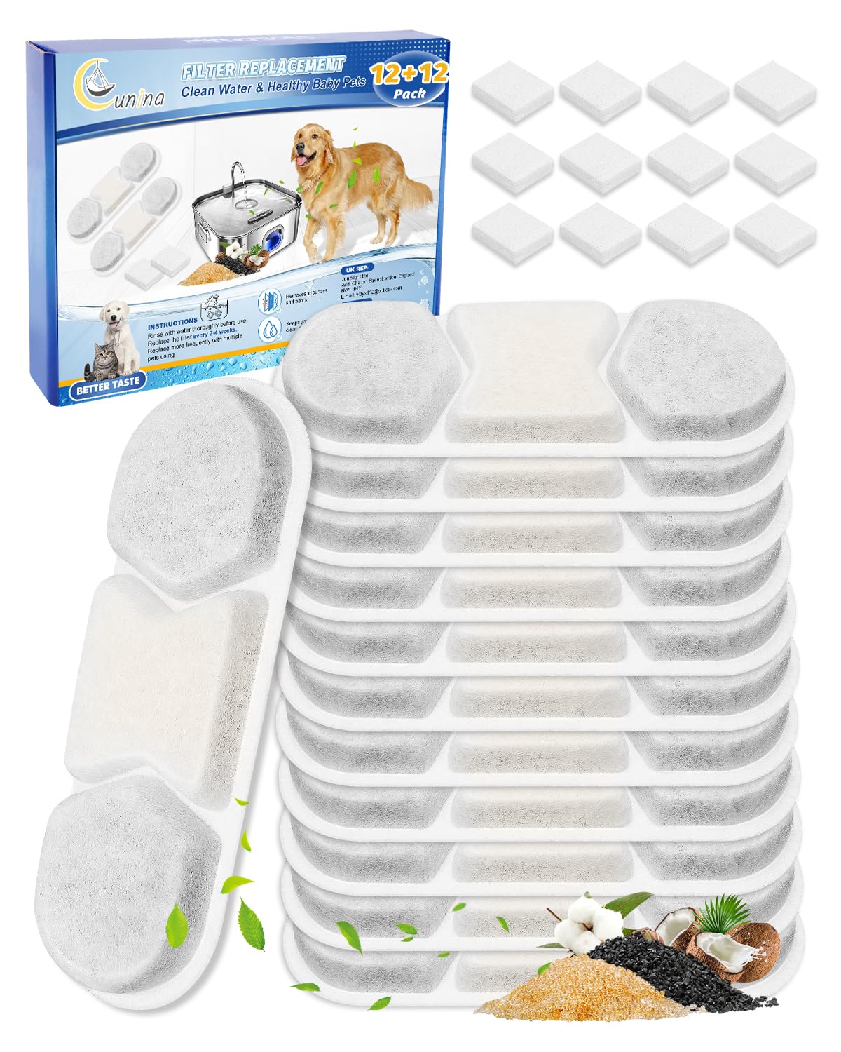 Cunina WF120 replacement filter 12-pack for clean, odor-free drinking water.