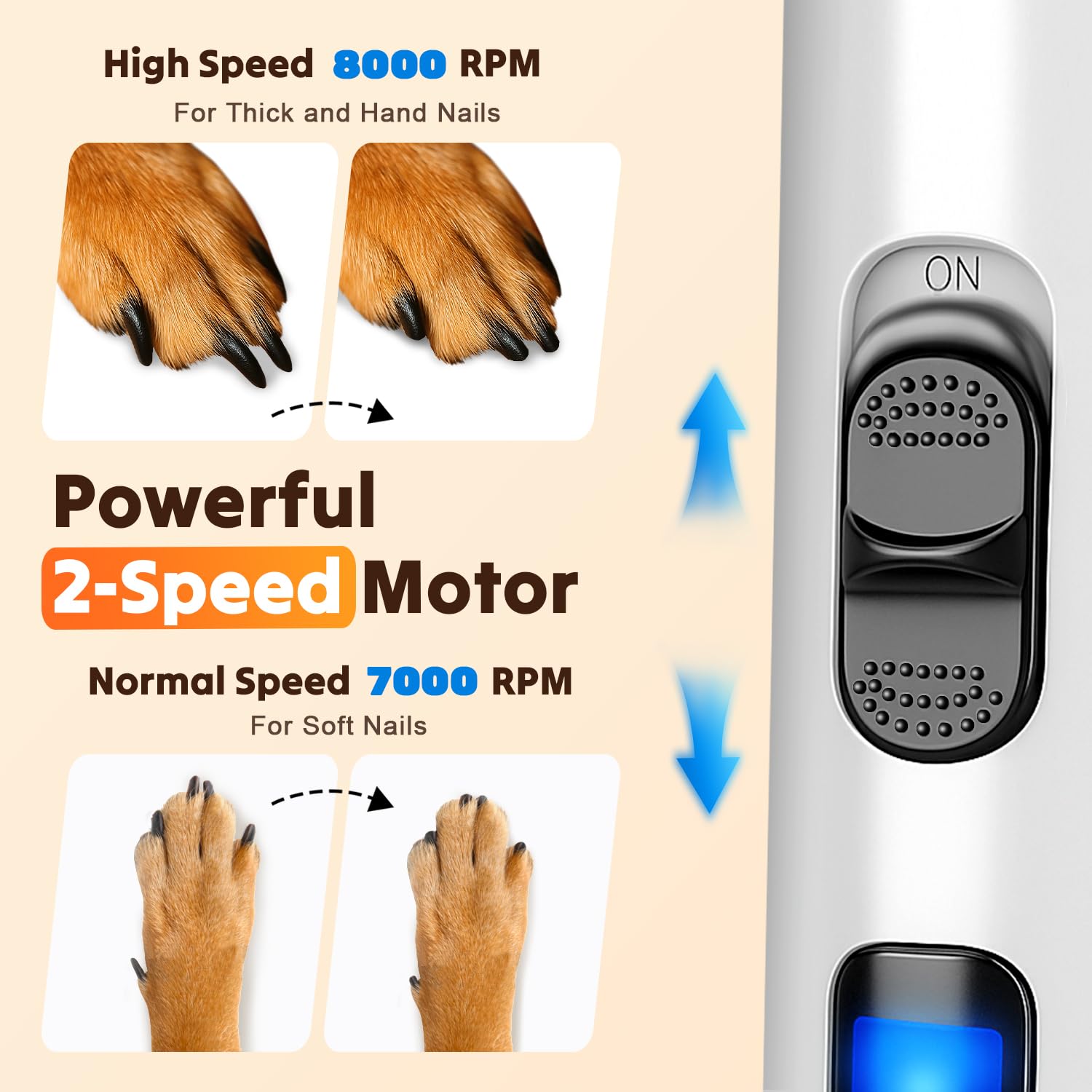 Cupofpet adjustable speed for gentle or efficient nail care