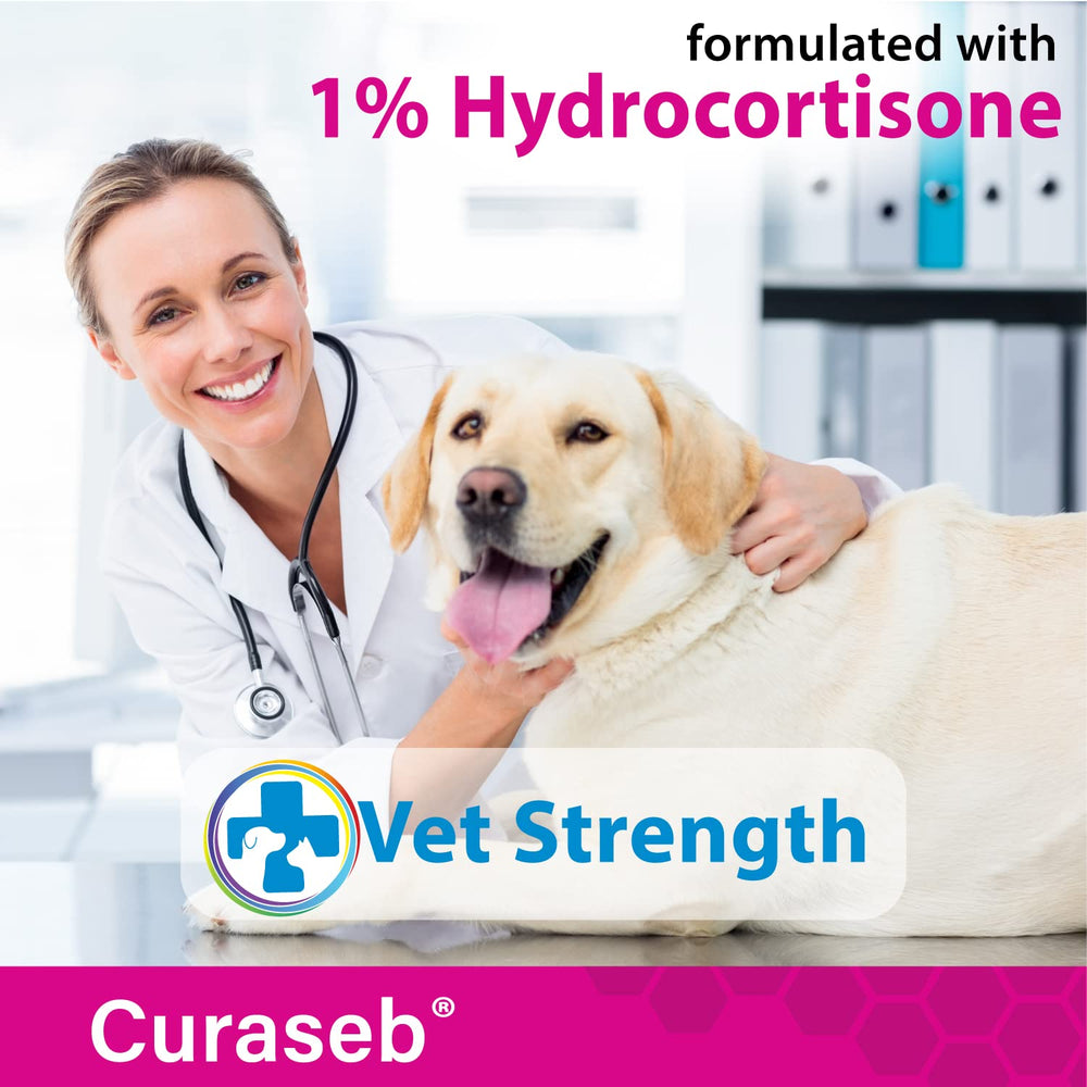 Curaseb hydrocortisone spray highlights Aloe Vera and Vitamin E benefits.