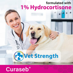 Curaseb hydrocortisone spray highlights Aloe Vera and Vitamin E benefits.