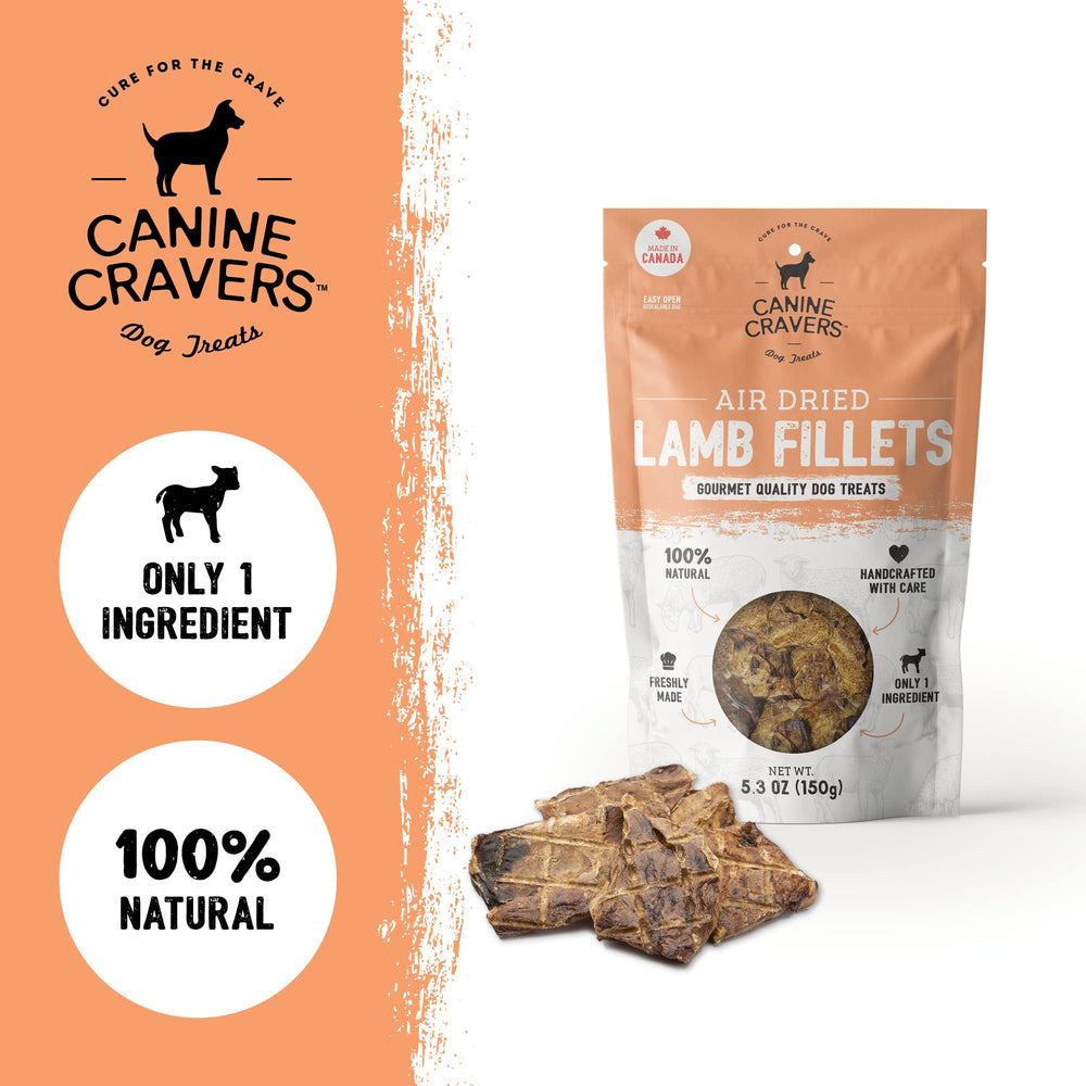 Cure for the Crave Canine Cravers lamb fillets closeup—air-dried texture details for picky eaters.