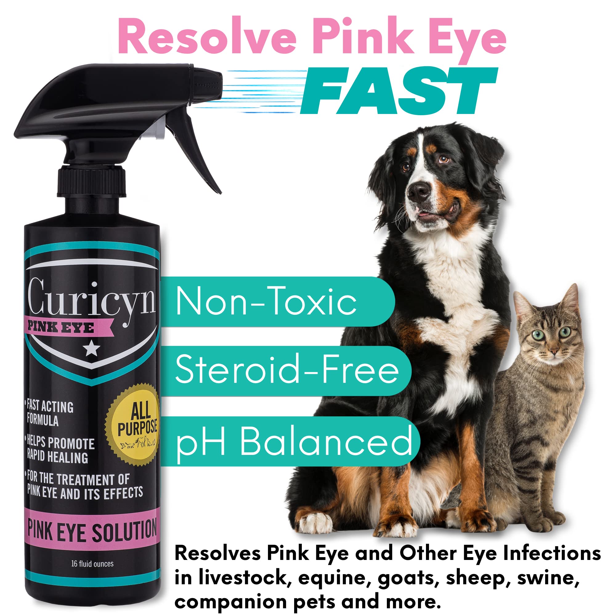 Curicyn Pink Eye Solution 24oz spray bottle for large animals.