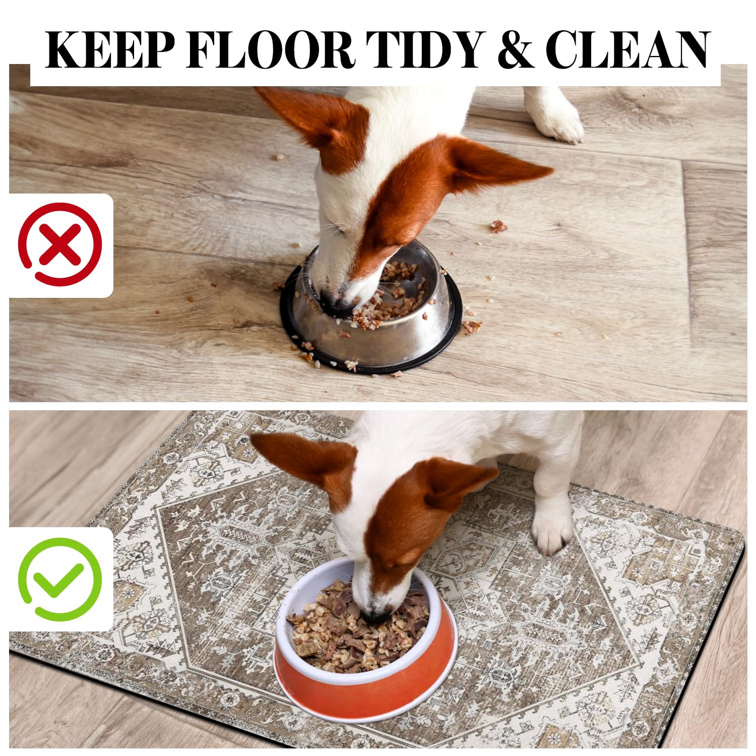 Cuslnox anti-skid dog feeding mat stays in place during mealtimes