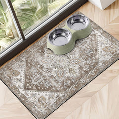 Cuslnox dog food mat absorbent water-dispenser captures spills and keeps floors dry
