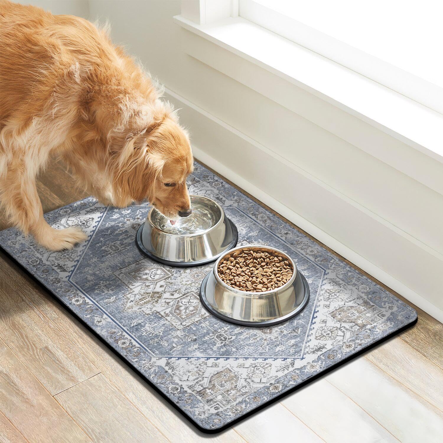 Cuslnox dog food mat anti-skid back prevents sliding during meals.