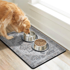 Cuslnox dog food mat with anti-slip back keeps bowls in place.