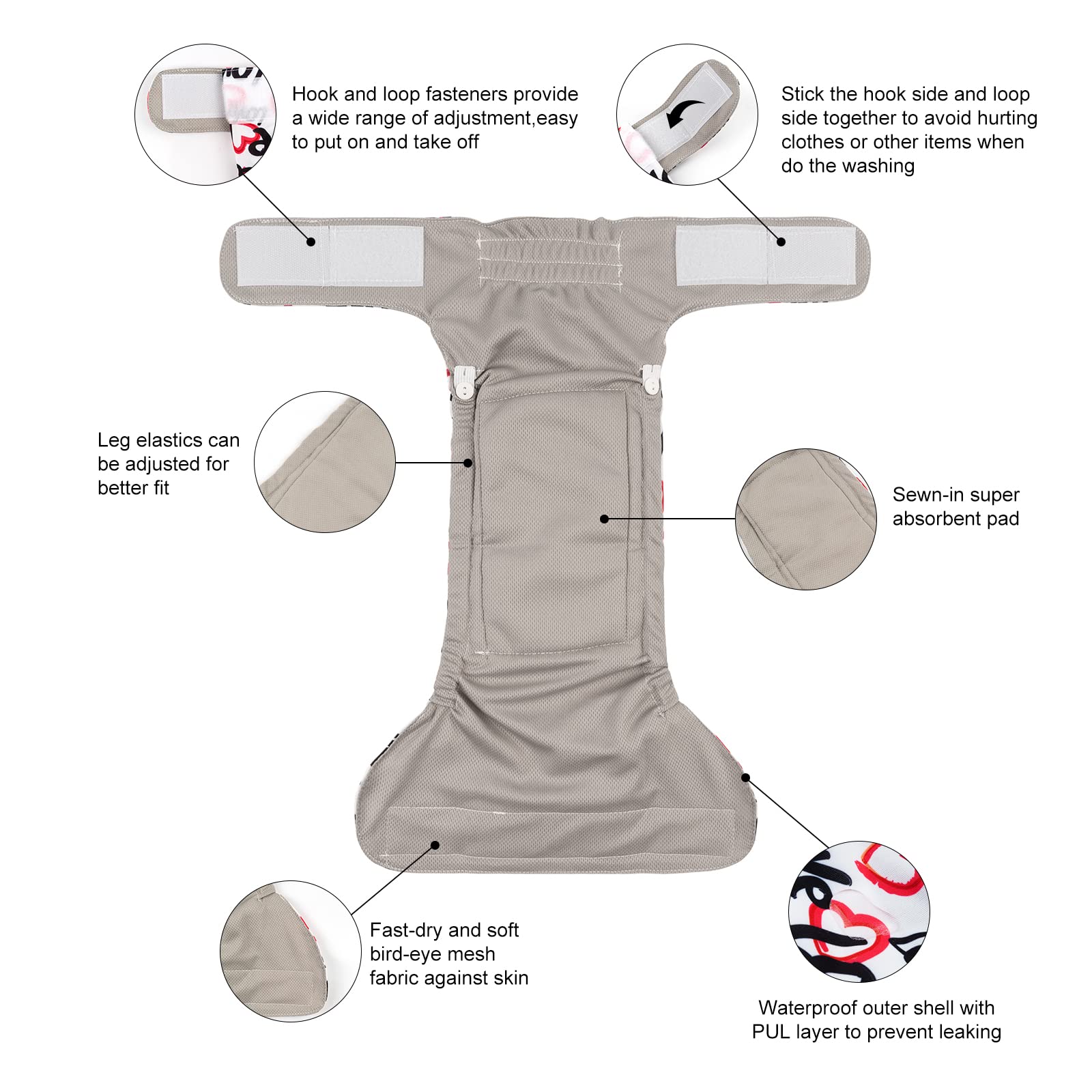 CuteBone adjustable leg elastics ensure a snug, customizable fit for most dogs.