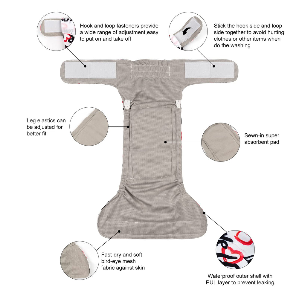 CuteBone adjustable leg elastics ensure a snug, customizable fit for most dogs.