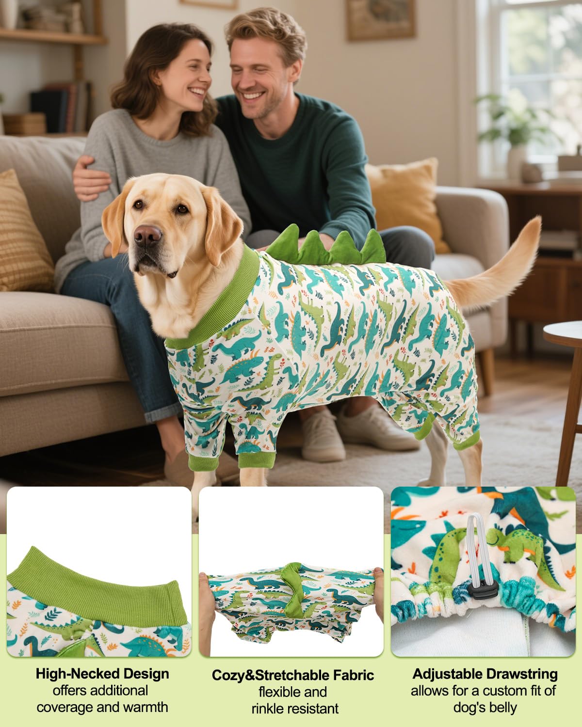 CuteBone Dinosaur Pajamas designed for all-season wear, keeping dogs comfortable year-round.