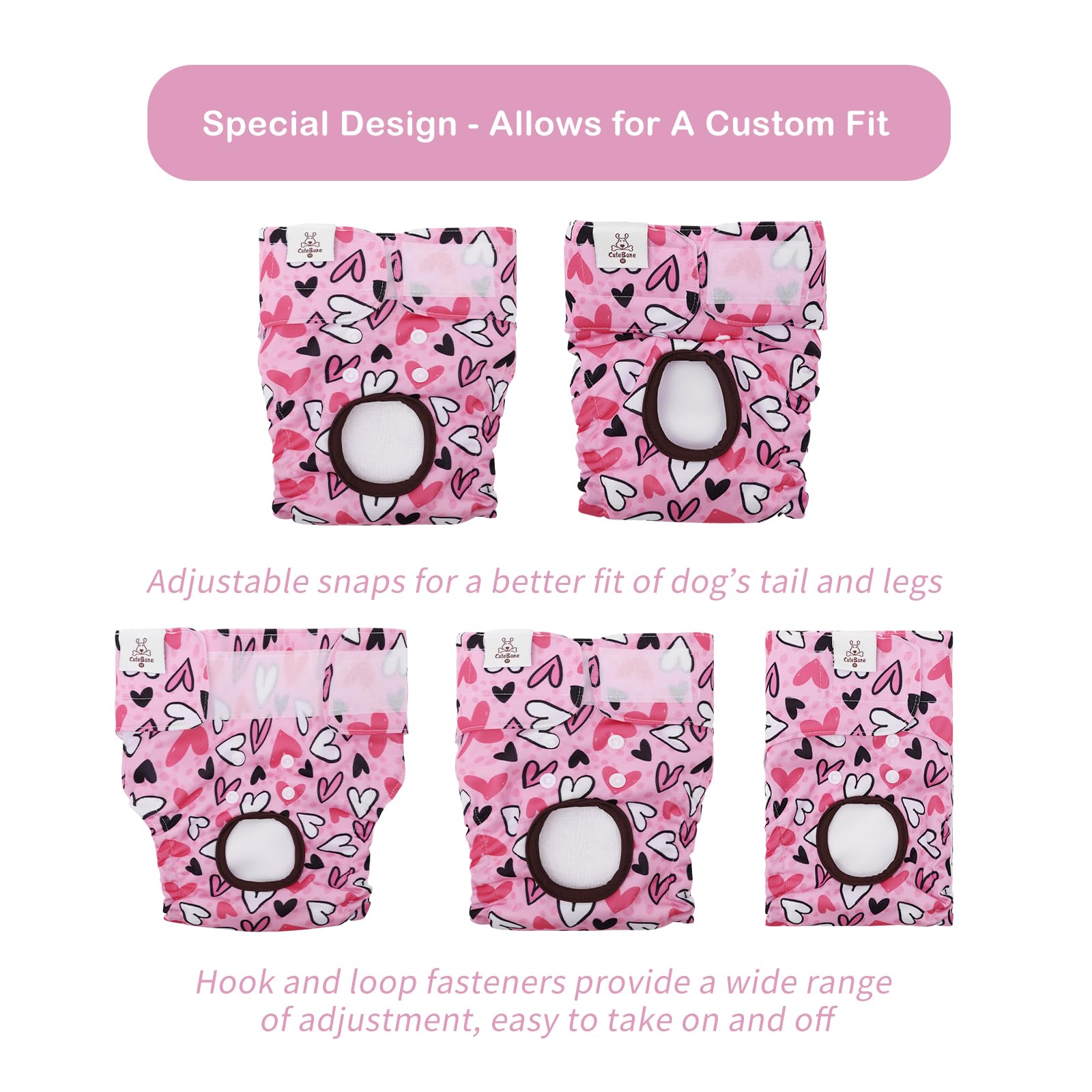 CuteBone diapers feature adjustable leg elastics for a better fit