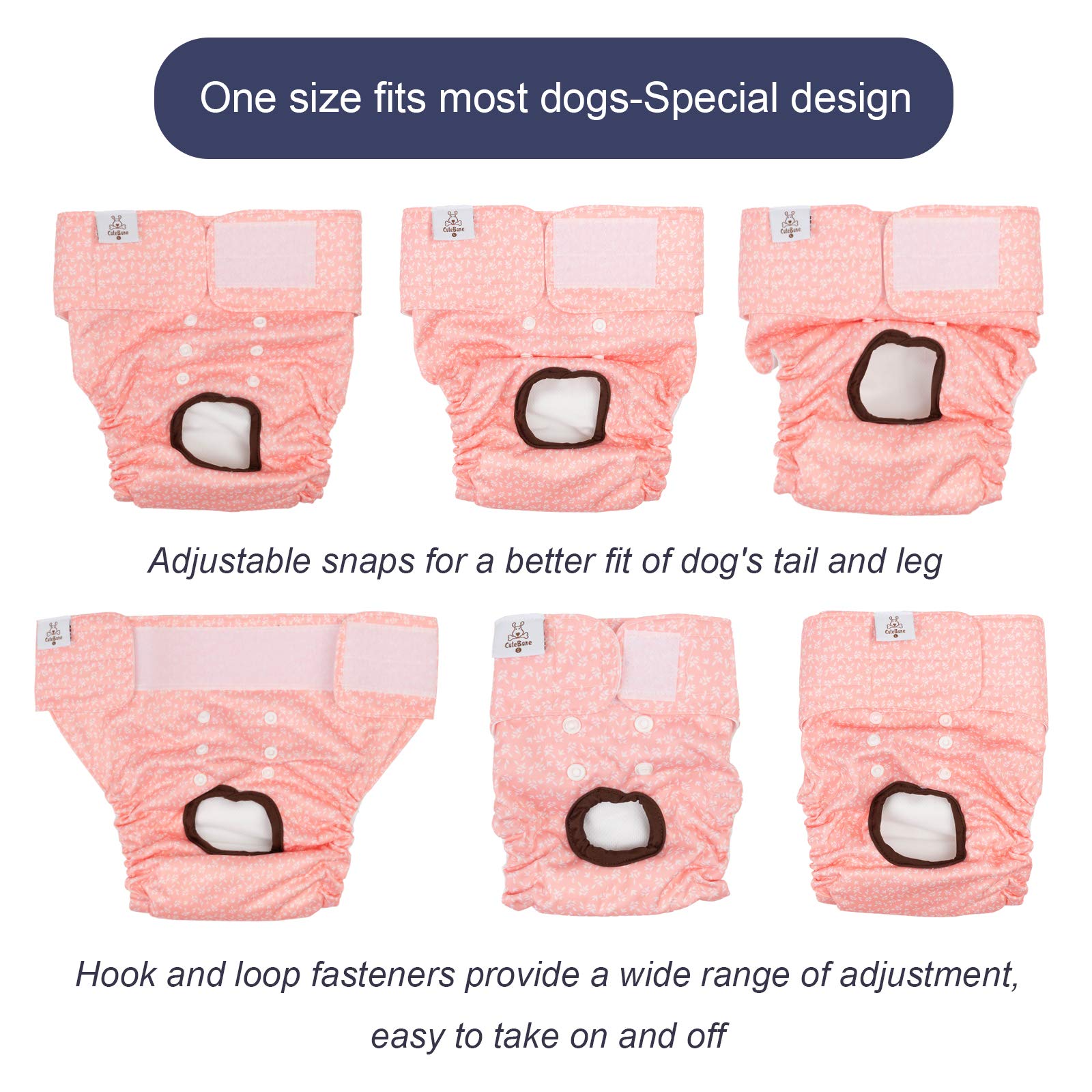 CuteBone diaper back snaps enable customizable fit and tail-hole alignment.