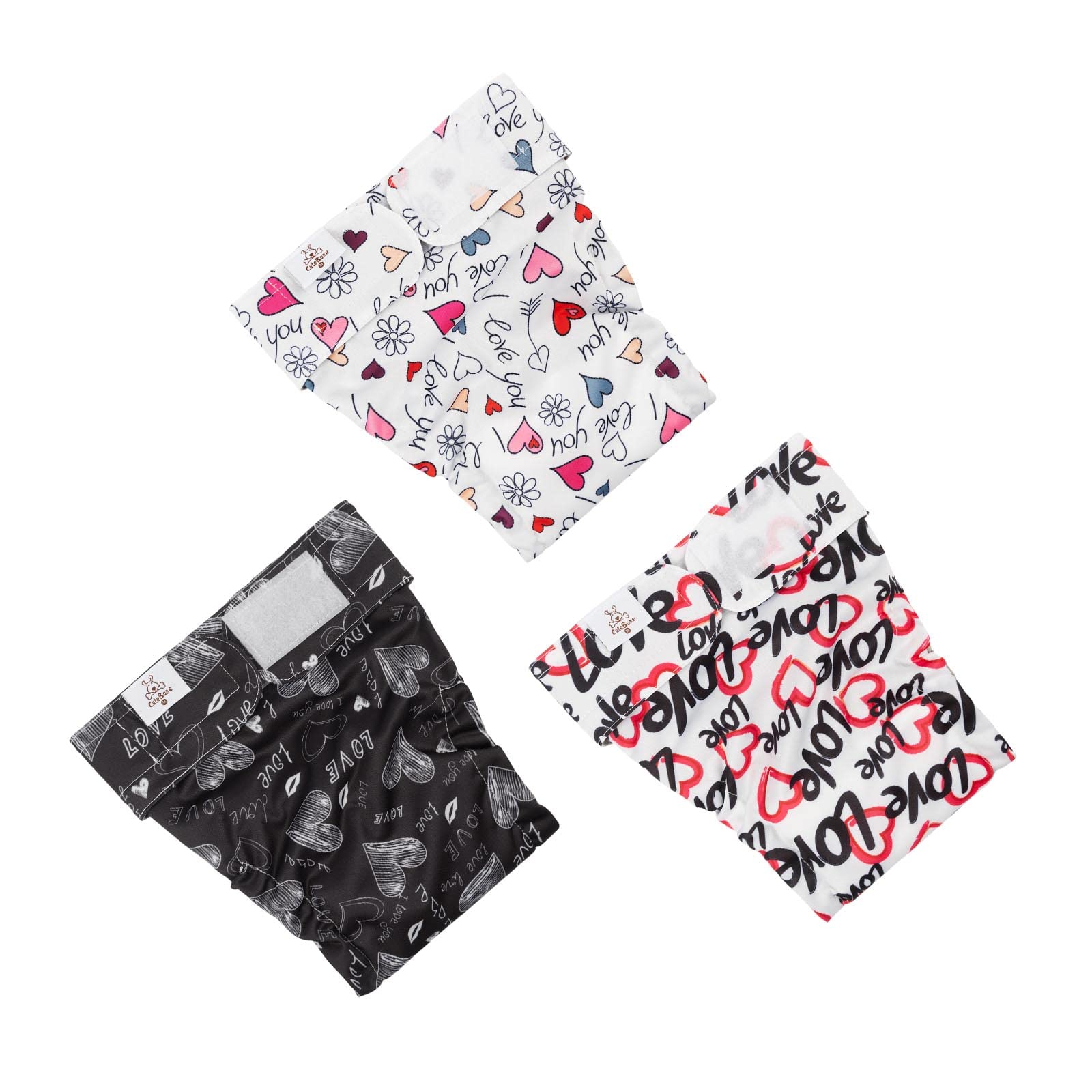 CuteBone dog diapers showing snag-free closures for easy on/off and secure fit.