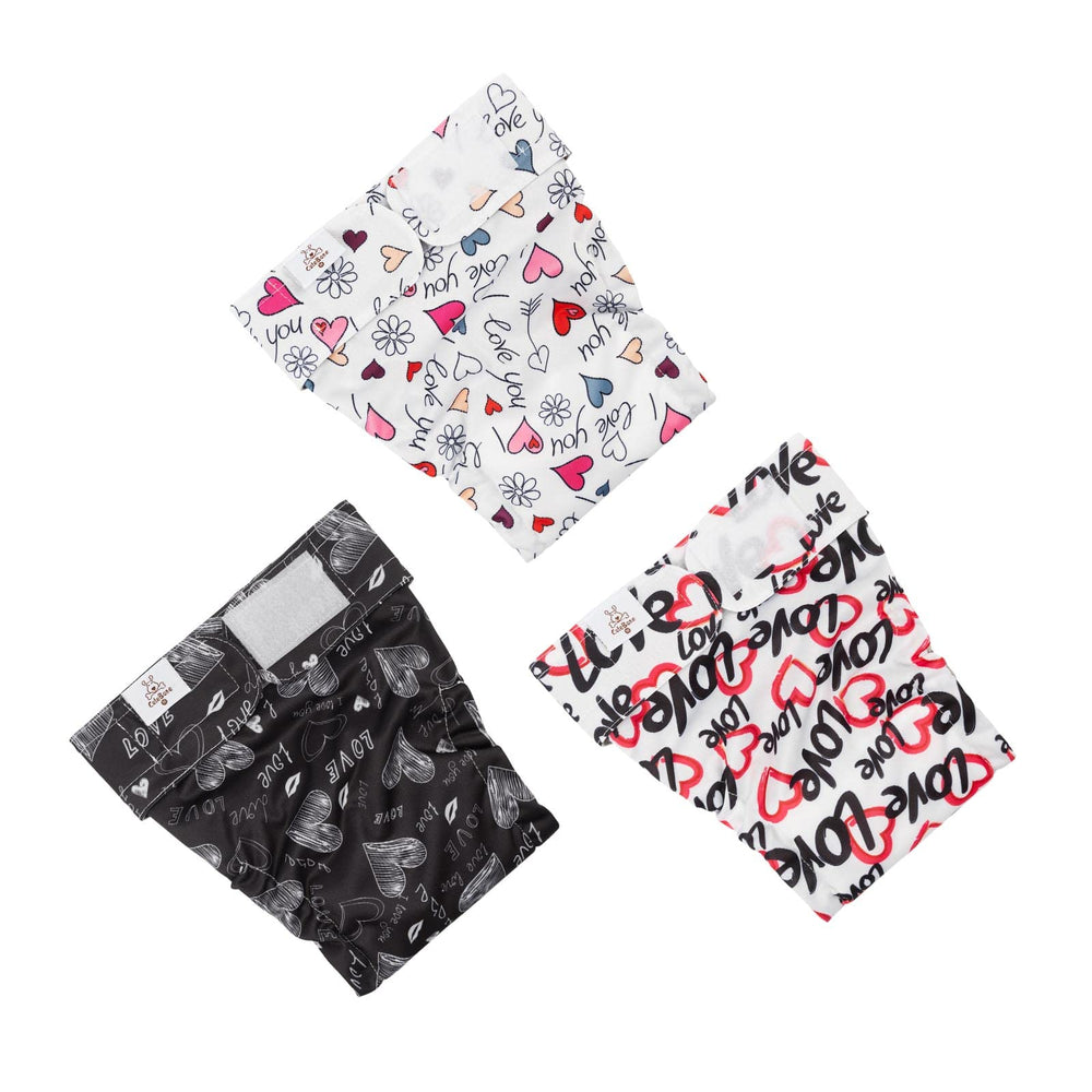 CuteBone dog diapers showing snag-free closures for easy on/off and secure fit.