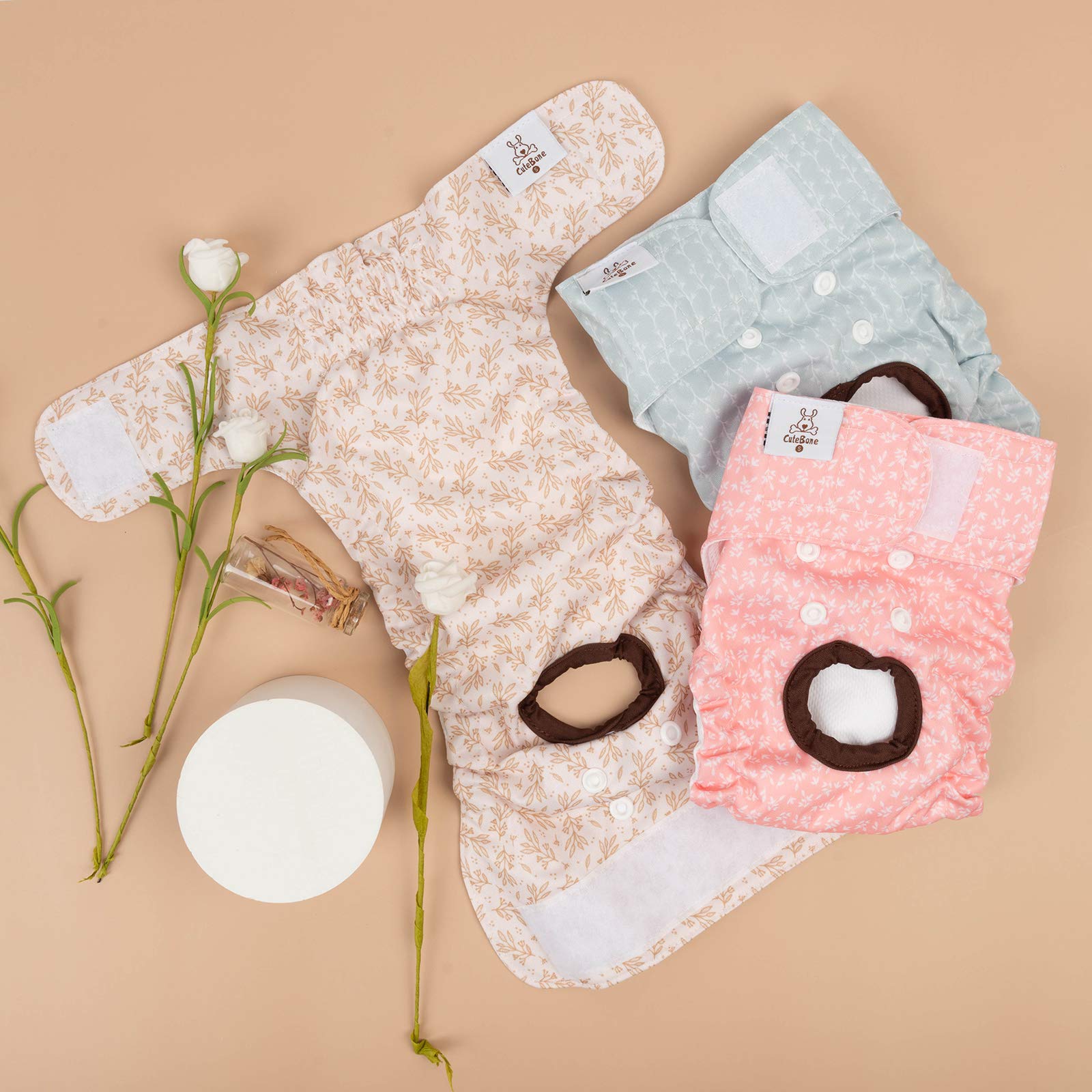 CuteBone diaper on dog during heat showcases mess-proof design.