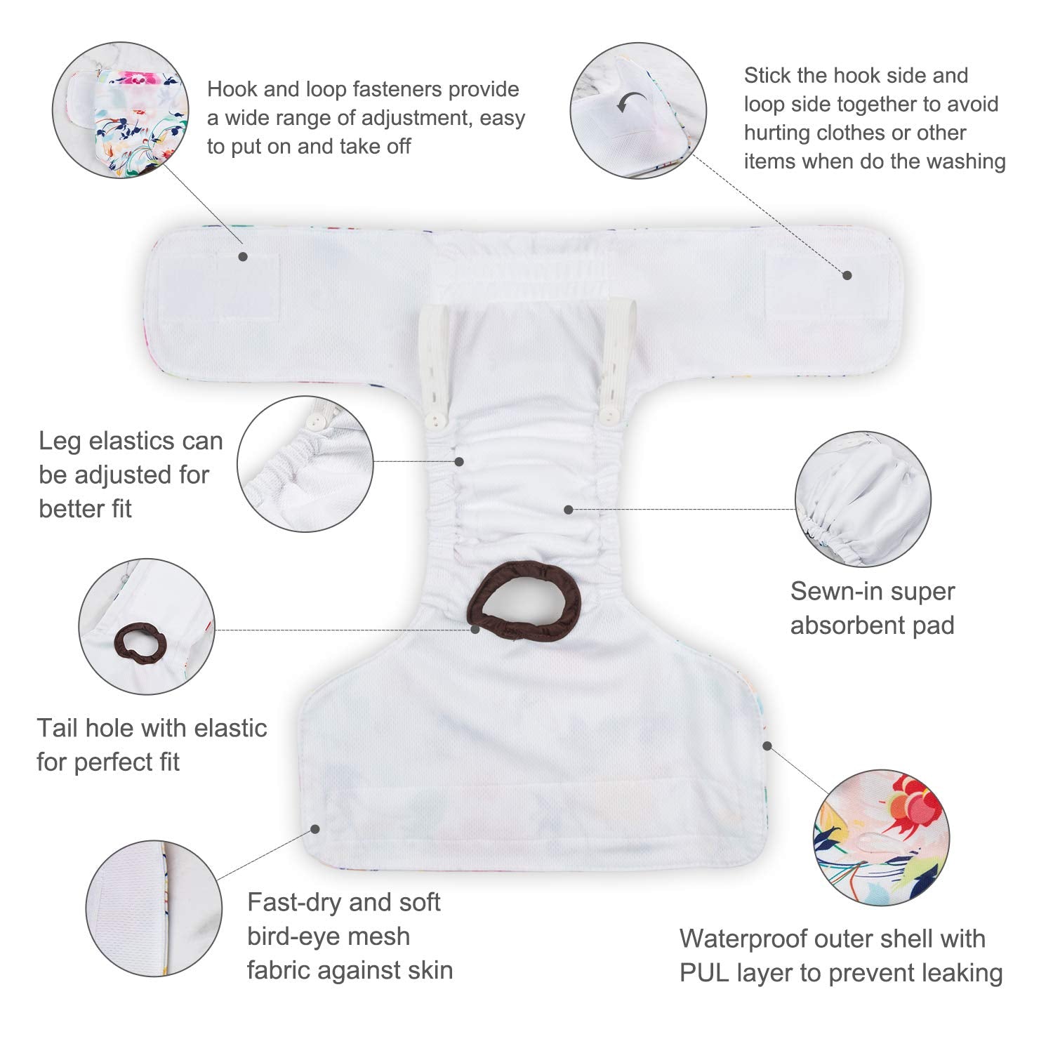 CuteBone dog diapers female small adjustable elastics ensure a secure, comfortable fit.