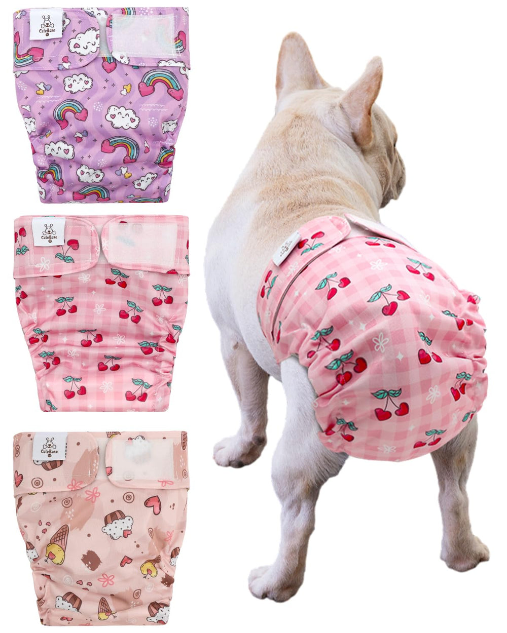 CuteBone washable dog diapers front view showing docked-tail fit