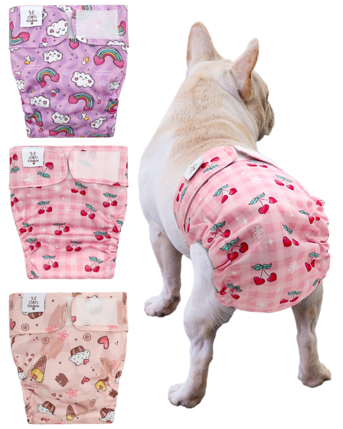CuteBone washable dog diapers front view showing docked-tail fit