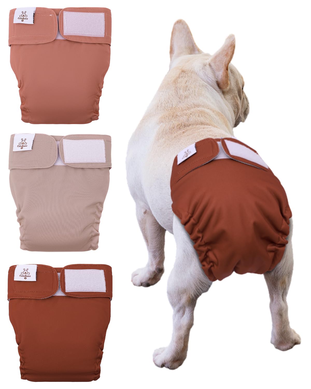 CuteBone washable dog diaper front view for docked-tail breeds, secure fit.