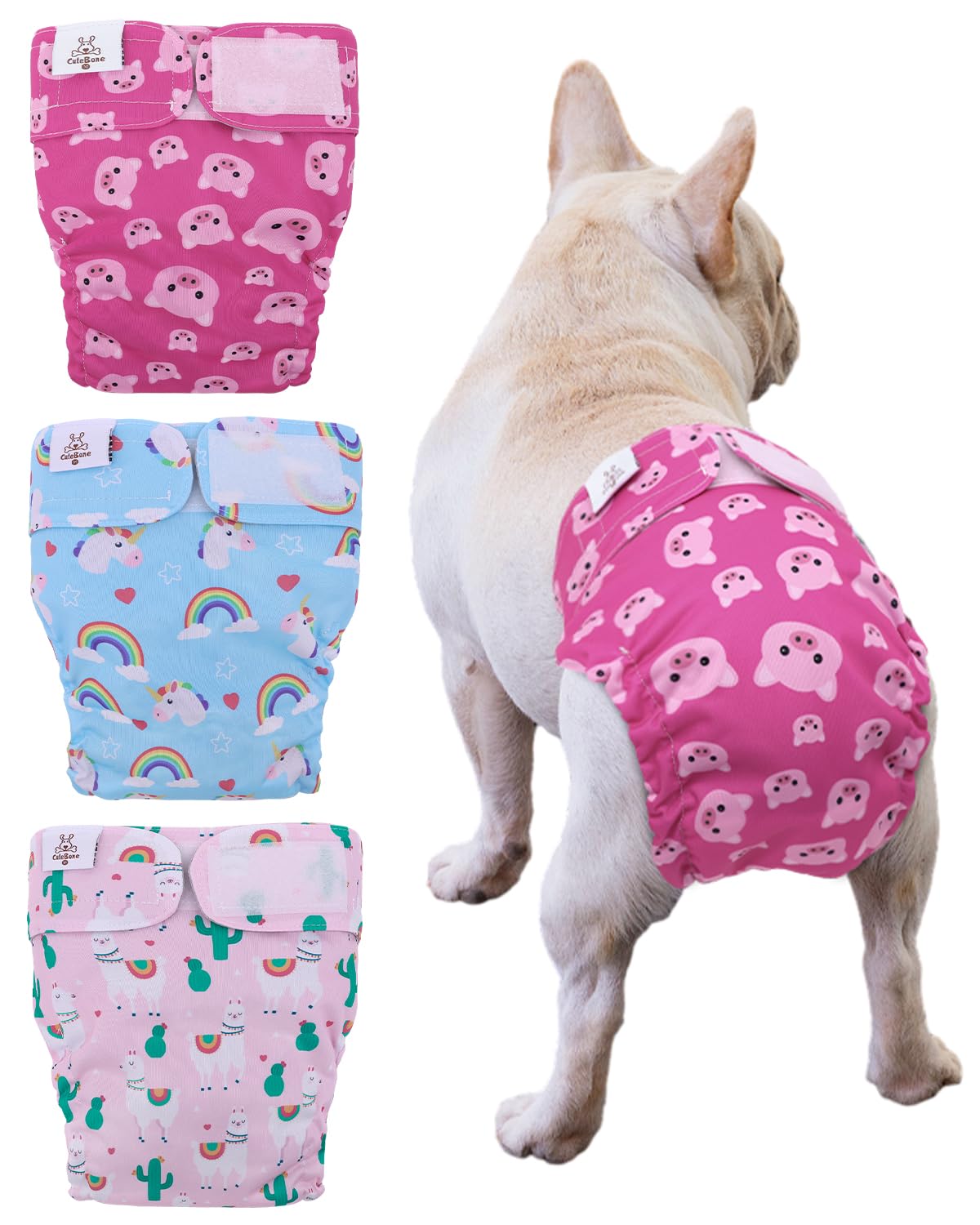 CuteBone Washable Dog Diapers with No Tail Hole protect docked-tail dogs from leaks during walks.