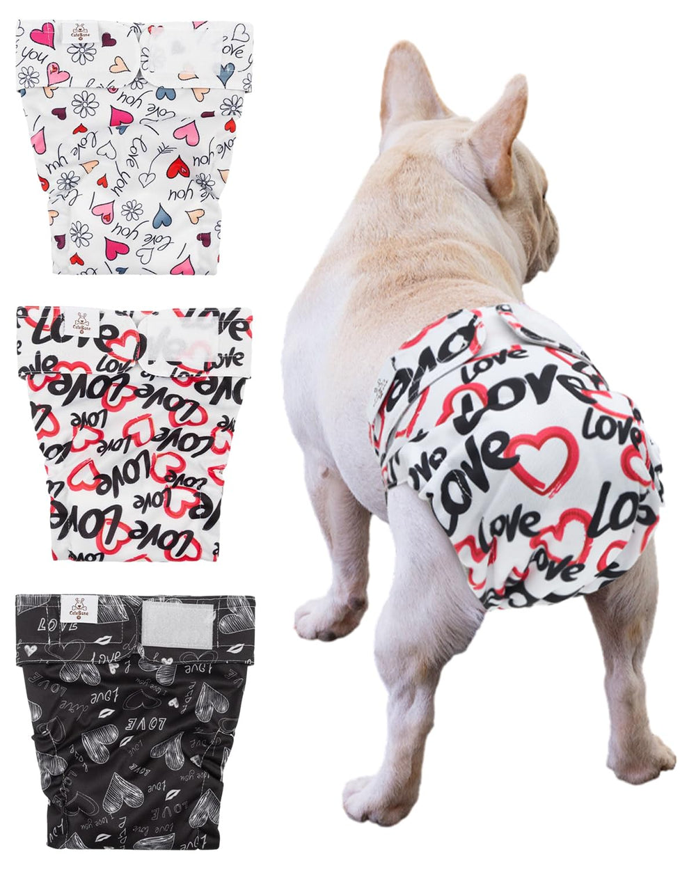 CuteBone washable dog diapers with no tail hole for docked-tail dogs, reduces leaks.