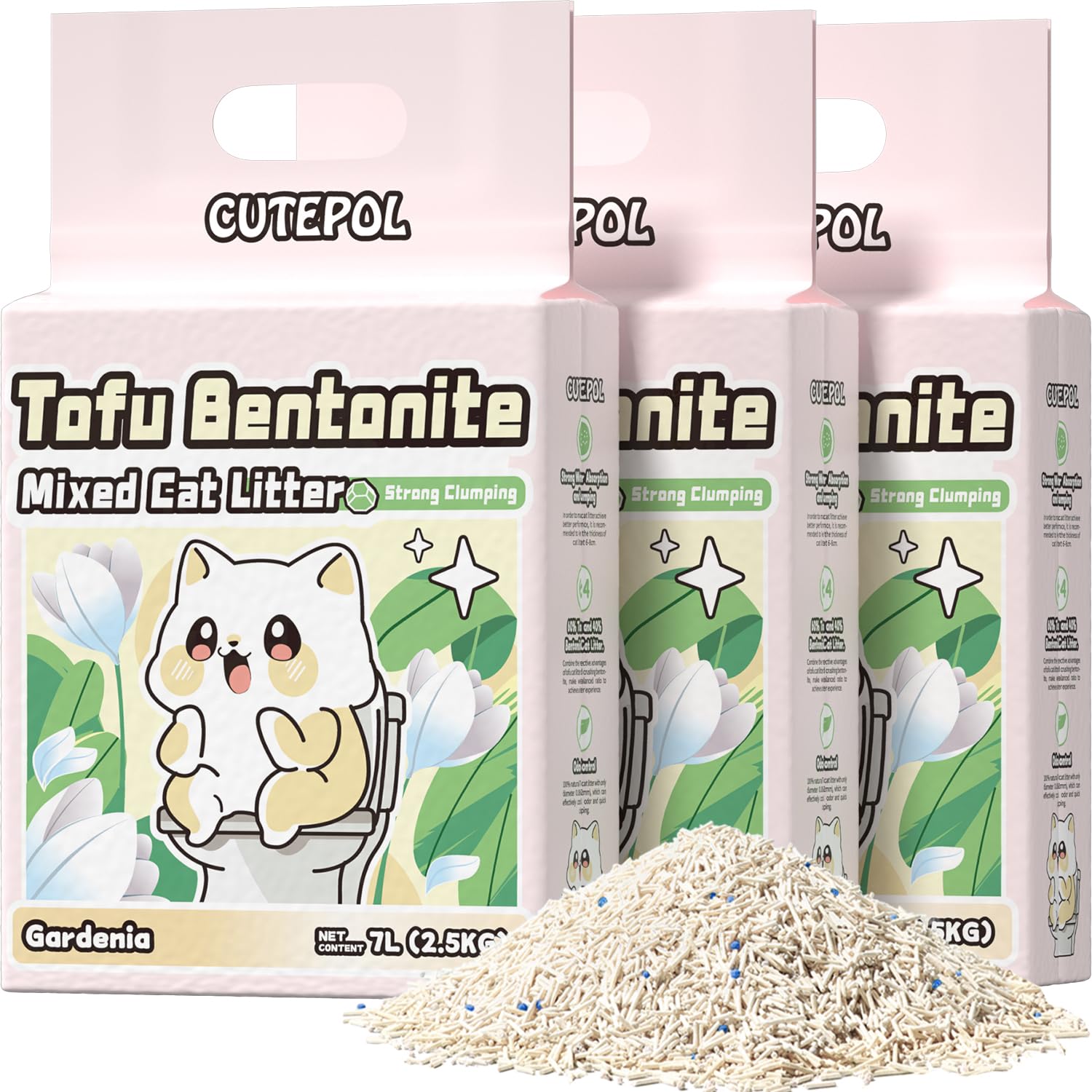 Cutepol mixed 4-in-1 litter bag shows bulk packaging for easy storage.