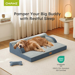 CWAWZ bed with wavy memory foam top delivering cooling comfort for thick-coated dogs.