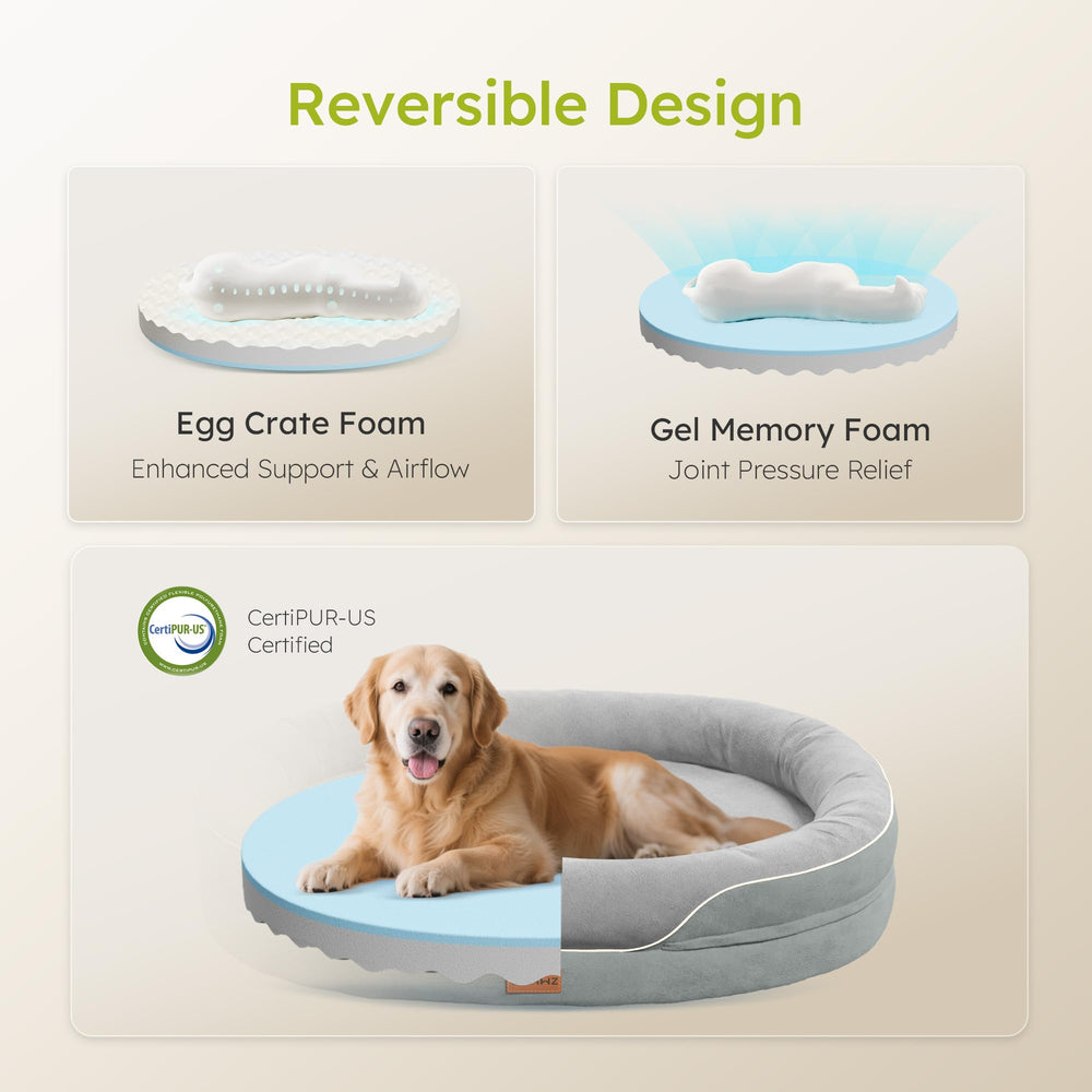 CWAWZ XL memory-foam-core image emphasizes pressure-relief support for large dogs during naps
