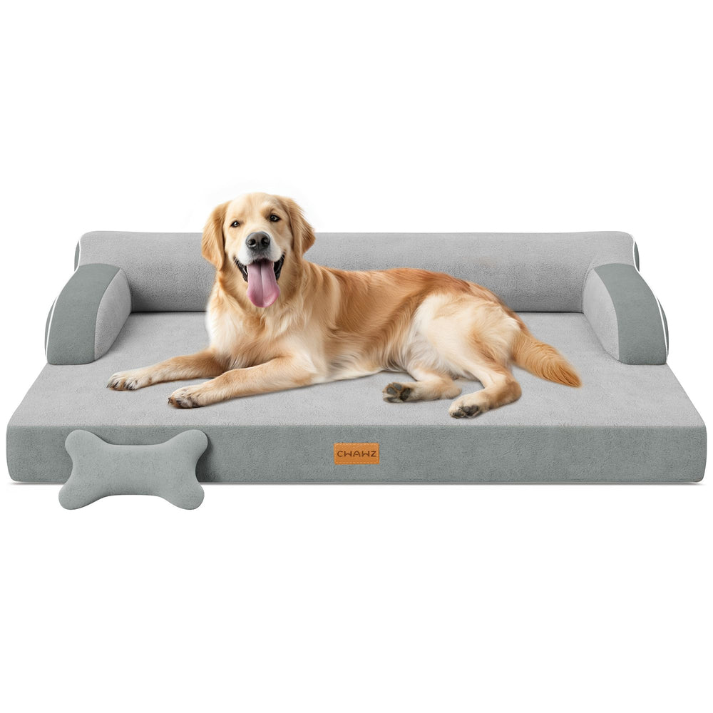 CWAWZ XL orthopedic dog bed front view shows firm support and cozy bolsters for naps.