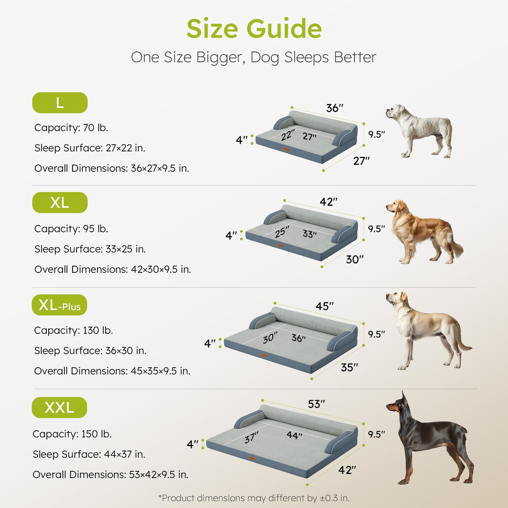 CWAWZ XXL bed with bolstered edges for neck comfort.