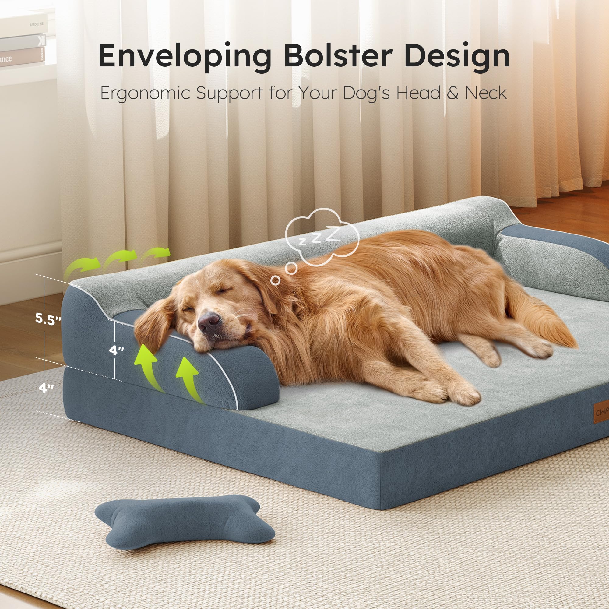 CWAWZ XXL bed with waterproof cover protecting foam from spills.