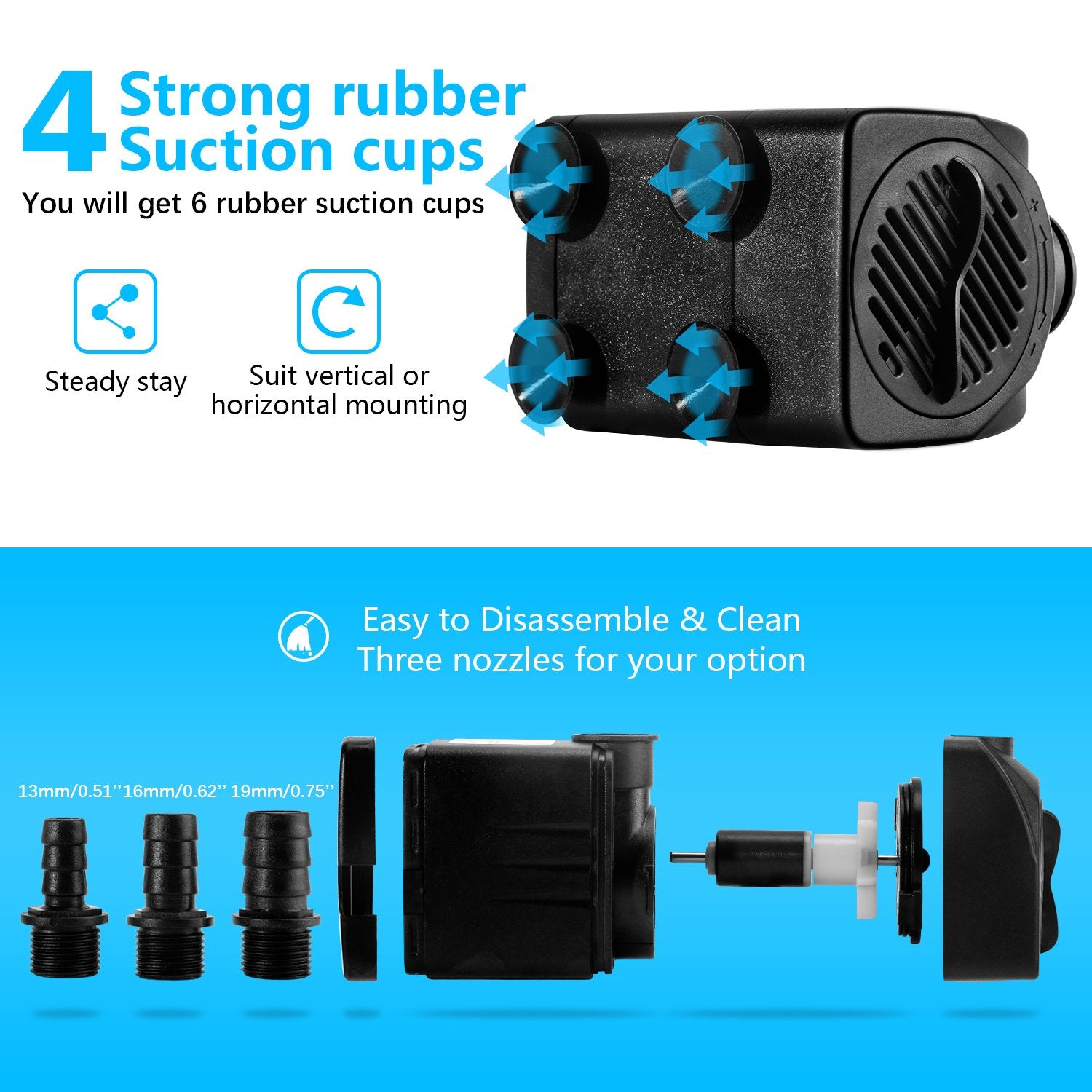 CWKJ Fountain Pump 6.5 ft tubing simplifies installation.