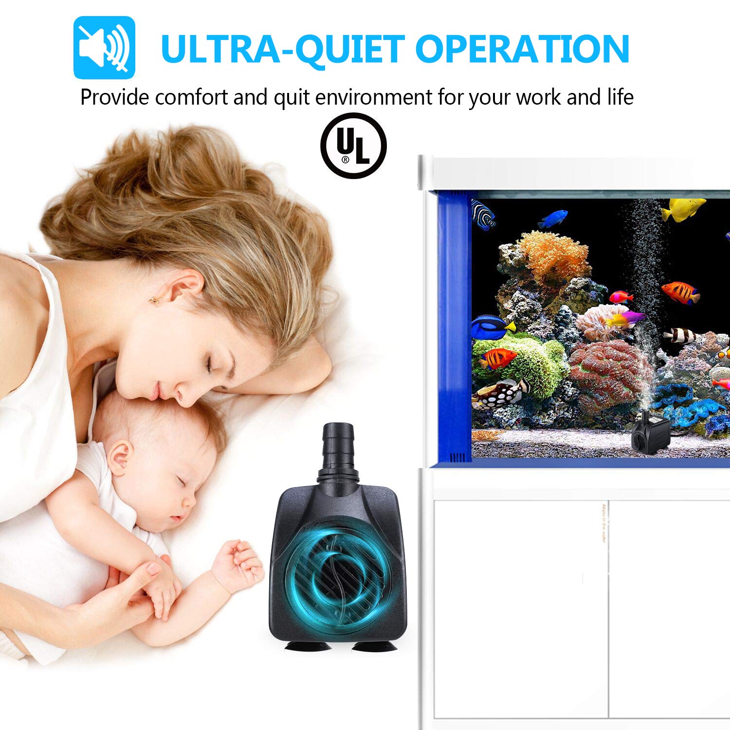 CWKJ fountain pump bottom suction cups keep pump steady.