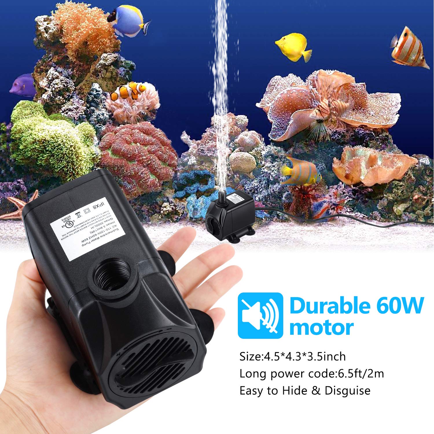 CWKJ compact-design fountain pump tucked behind decorative feature.
