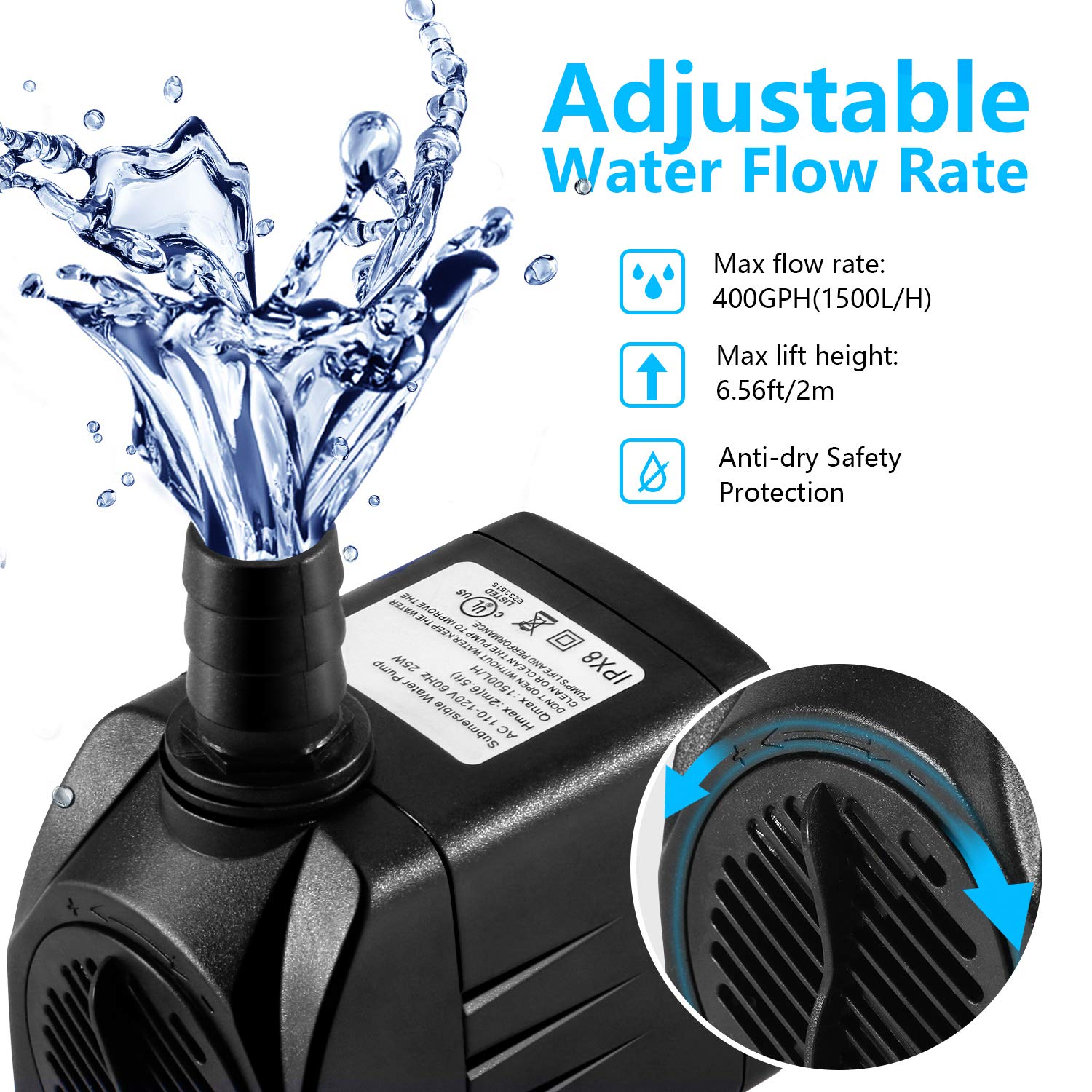 CWKJ Fountain Pump six nozzle tips in three sizes included.