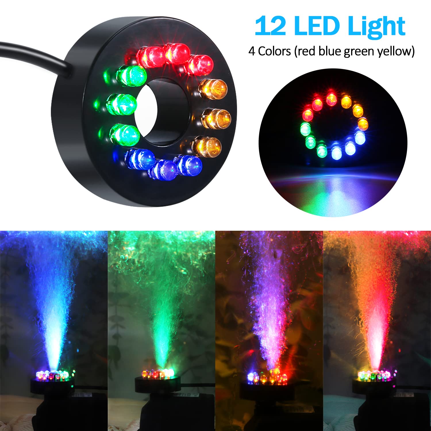 CWKJ LED lights detail, waterproof 12 LEDs for colorful underwater ambience.