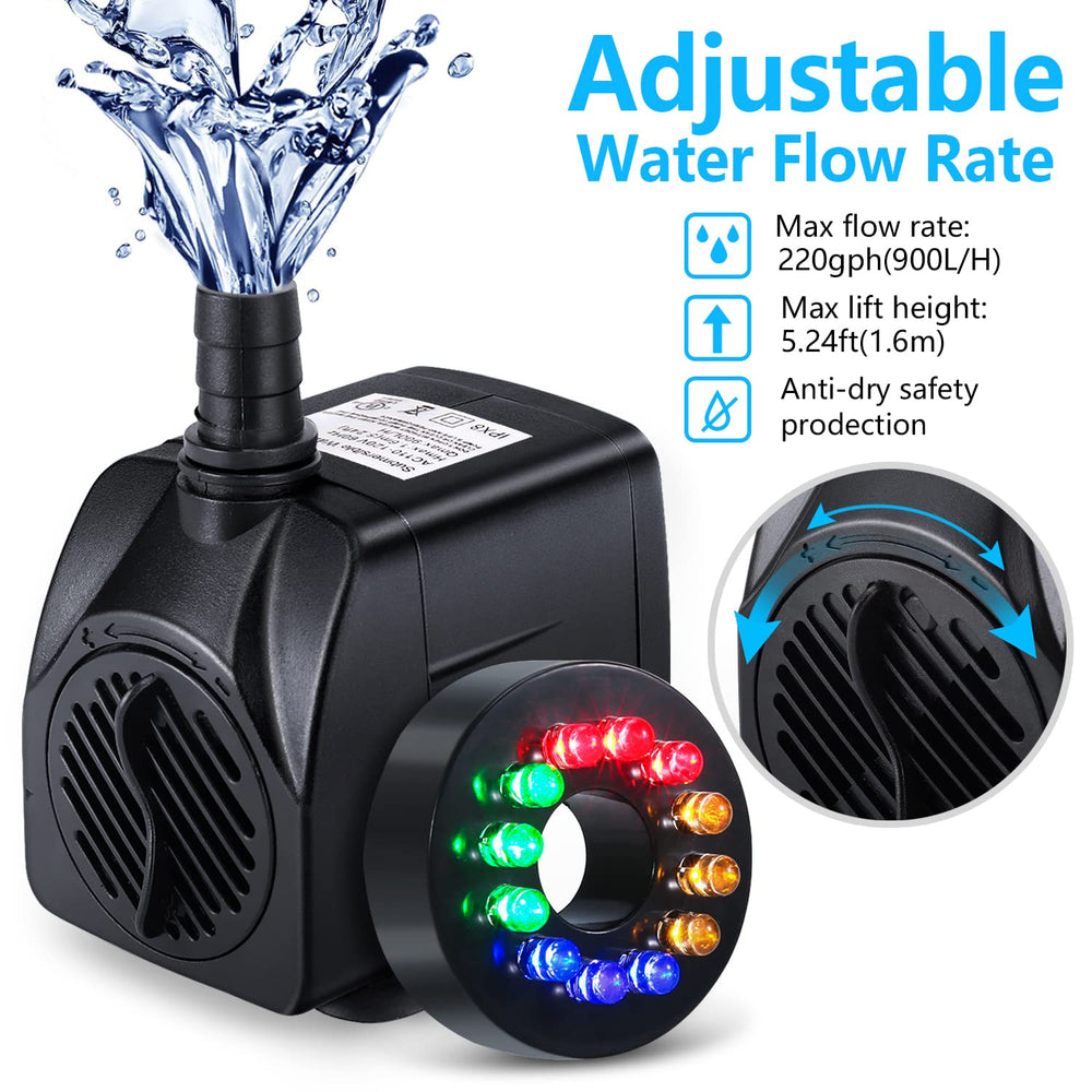 CWKJ fountain pump with three nozzles; adjustable spray patterns.