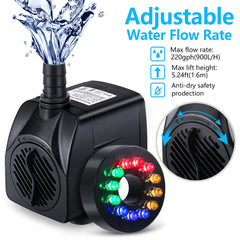 CWKJ fountain pump with three nozzles; adjustable spray patterns.