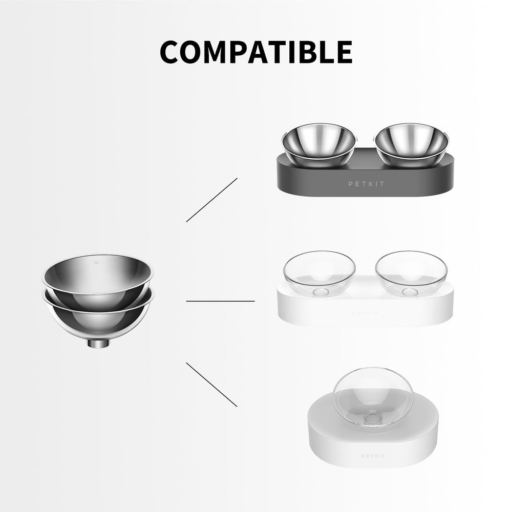 PETKIT Cybertail stainless bowls, replacement set, compatible with elevated cat stands for secure feeding.