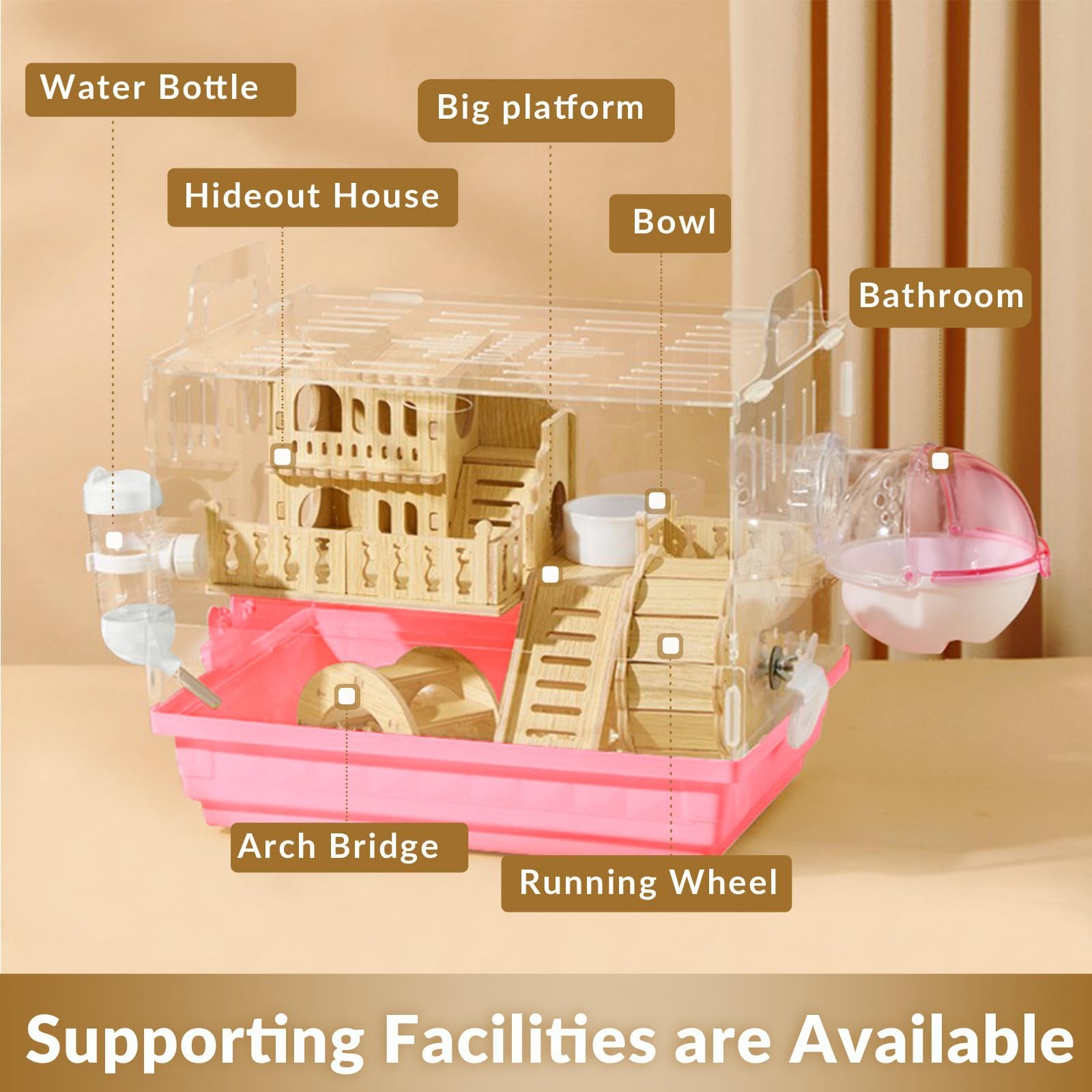 Cycodo 2-tier hamster cage interior view highlighting expanded space for active hamsters.