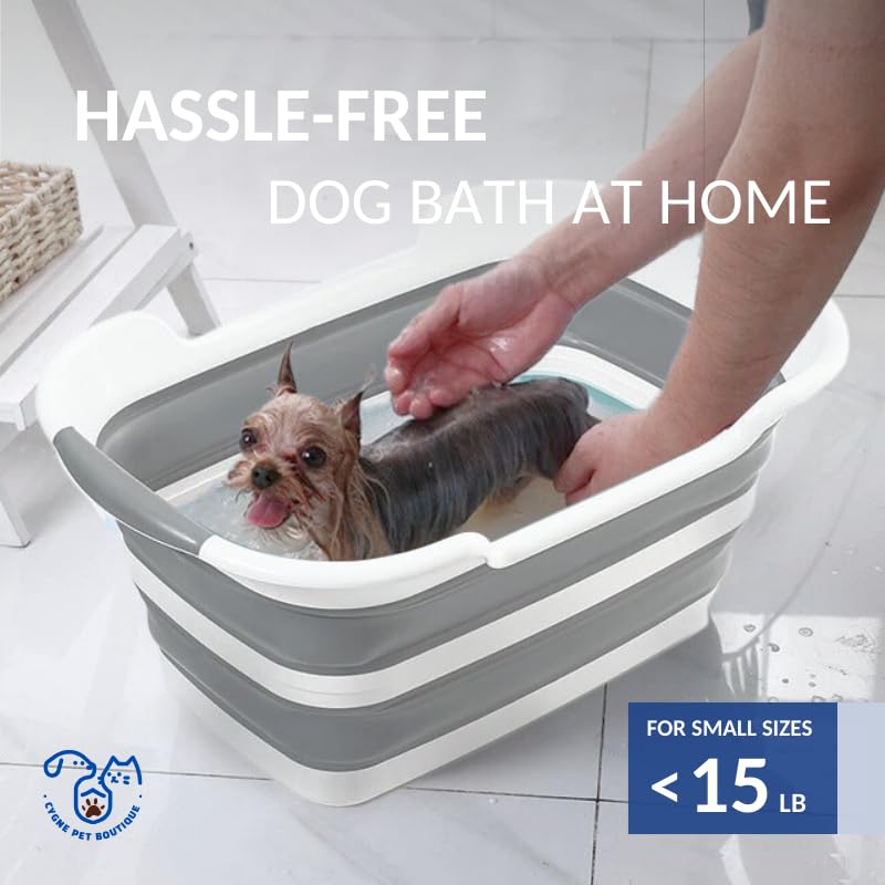 CYGNE collapsible pet bath folded for compact storage after use