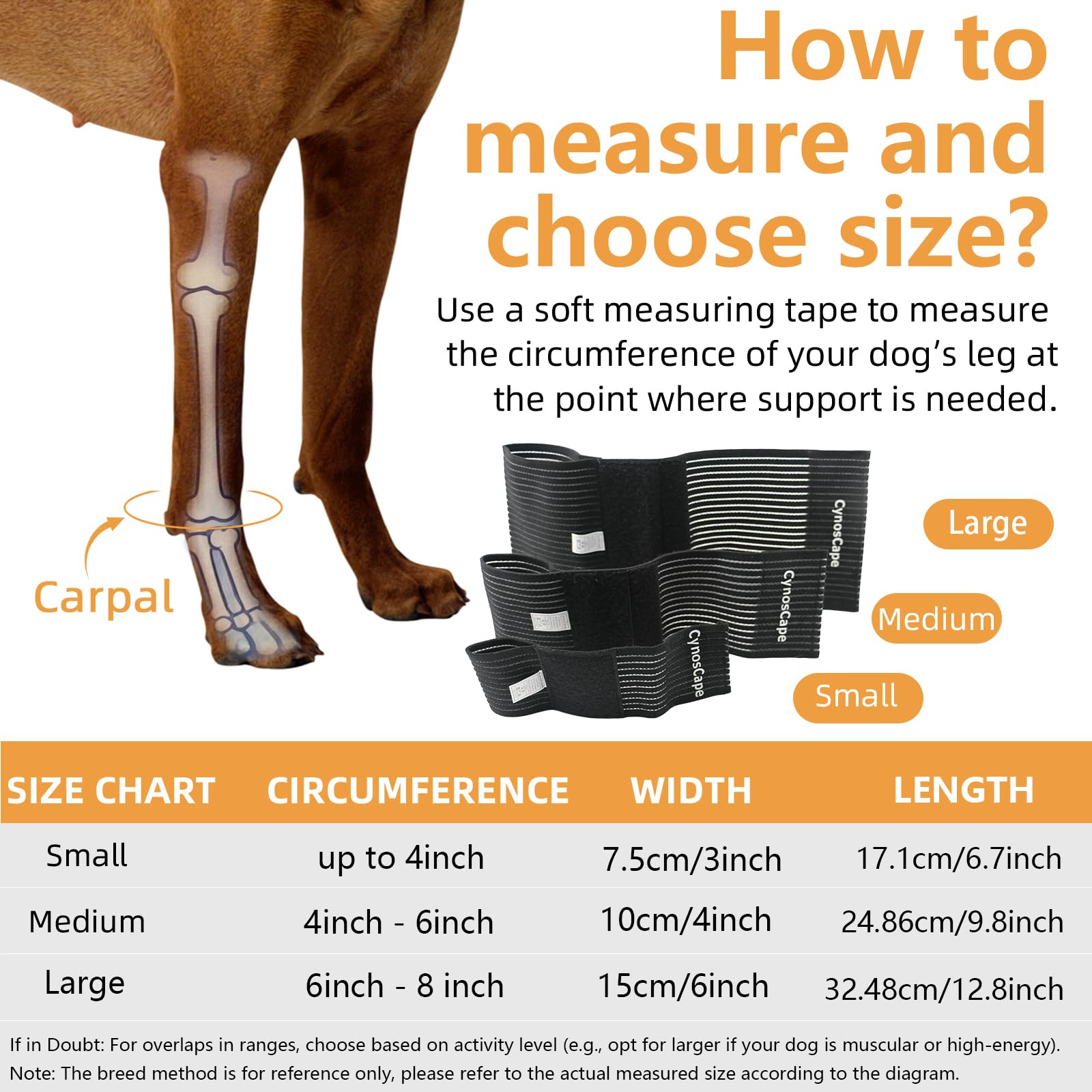 CynosCape dog leg brace adjustable strap close-up for secure fit.