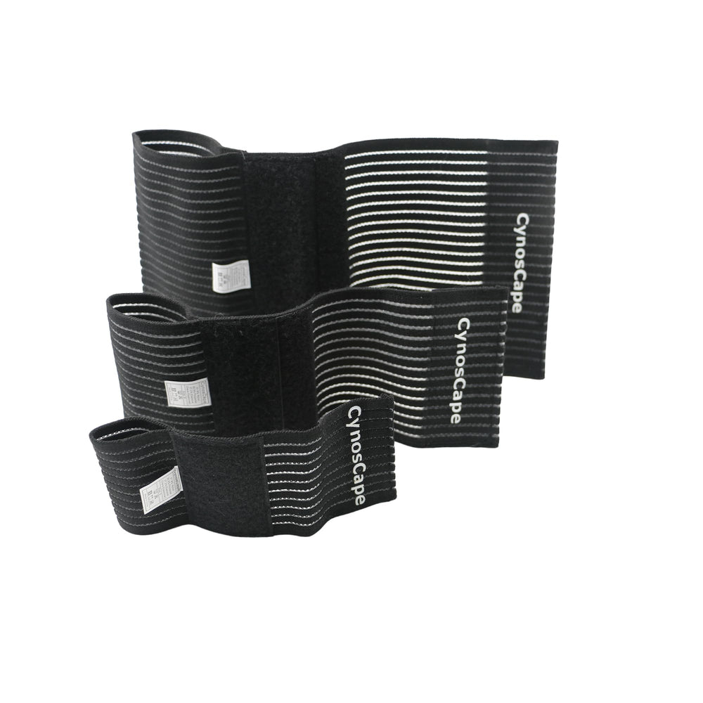 CynosCape dog leg brace fixed loop demonstrates secure placement.