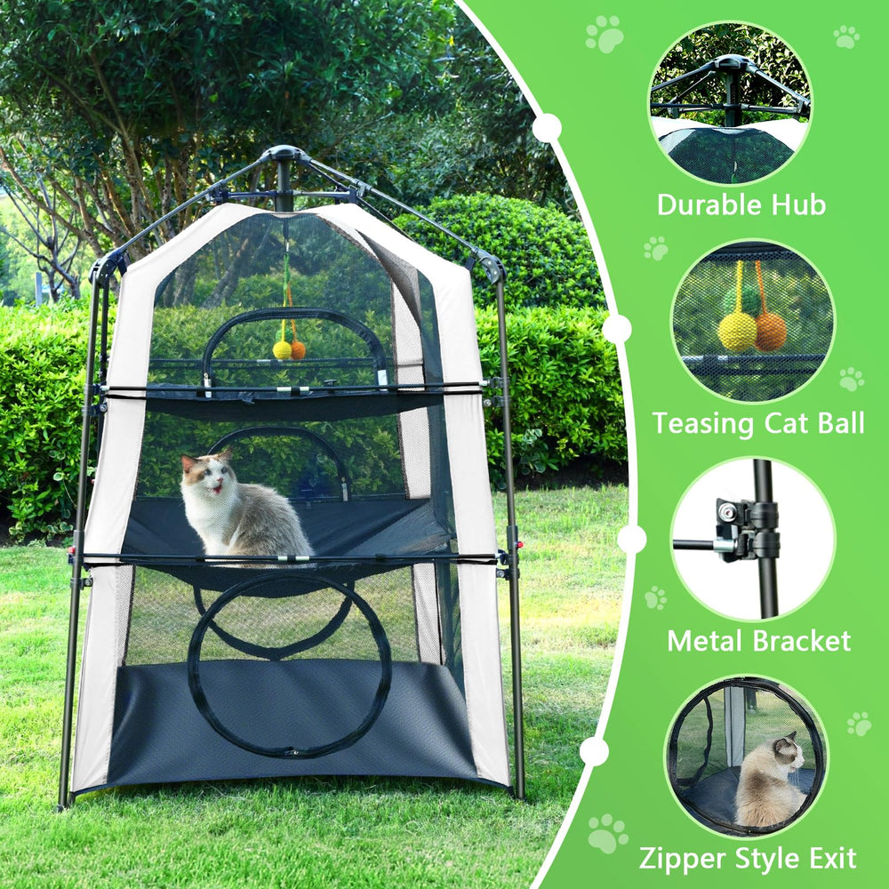 CypherX all-weather catio cover provides shade and light rain protection.