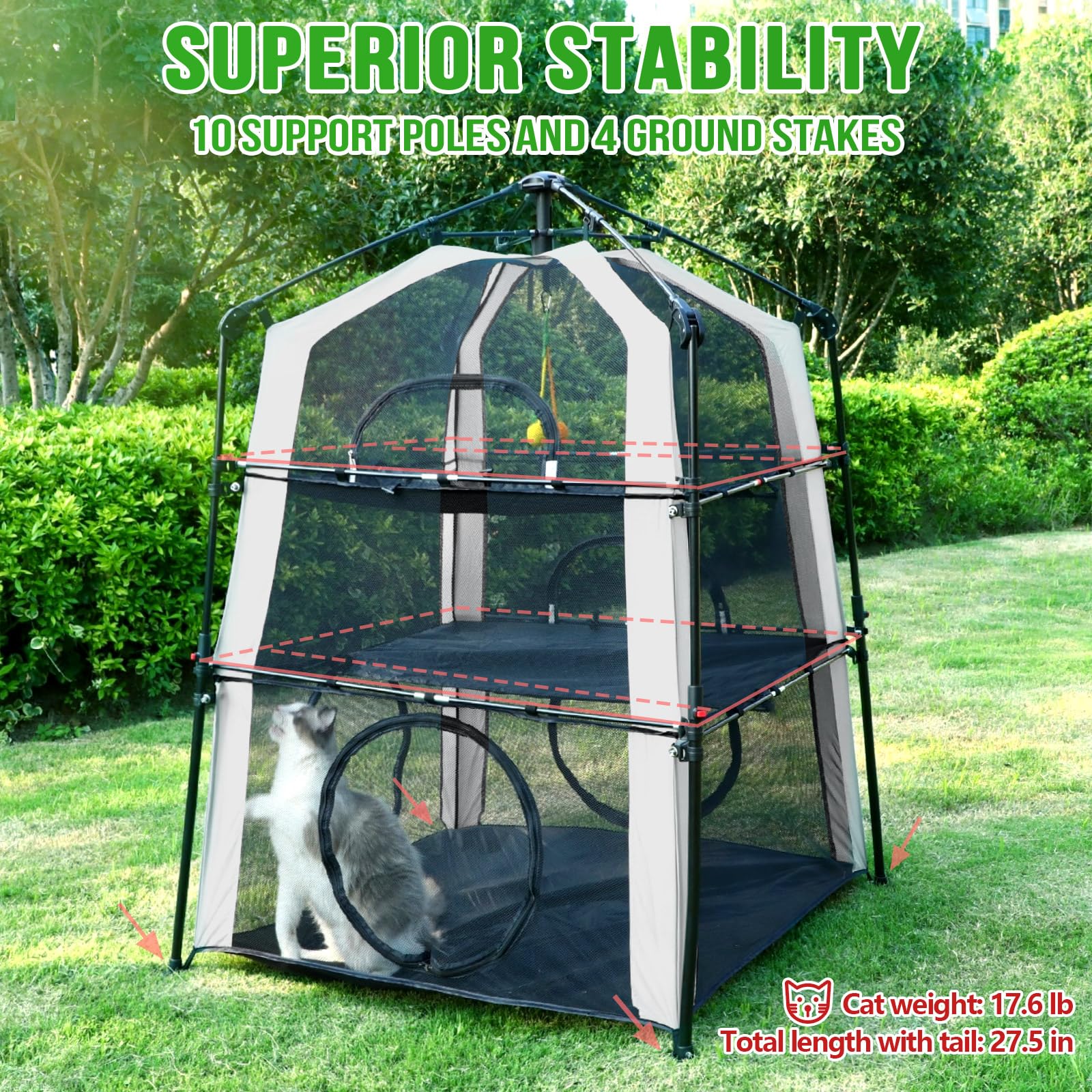 CypherX ground stakes keep the enclosure stable outdoors.