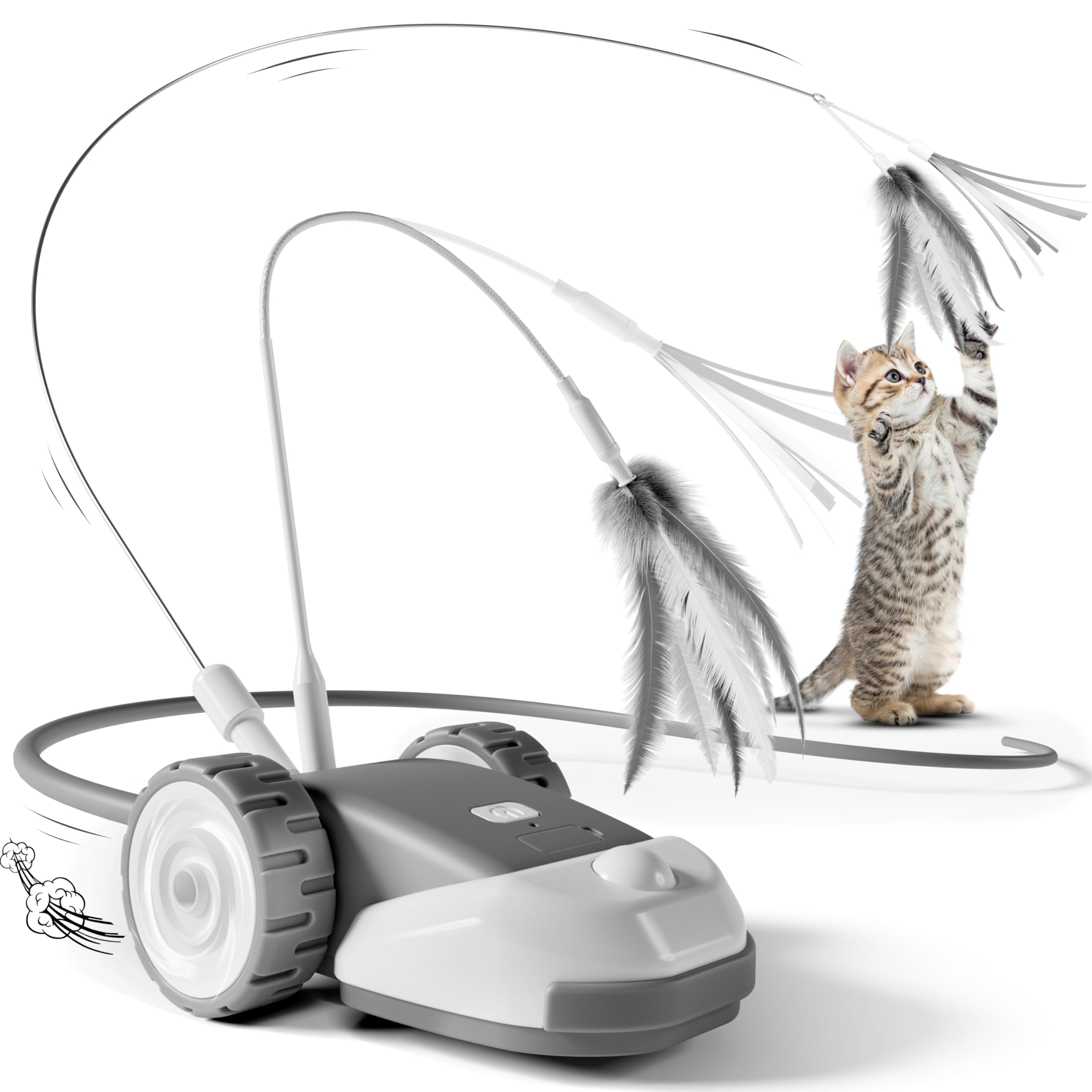 CYROS 3-in-1 interactive cat toy in action, self-play with moving mouse animation