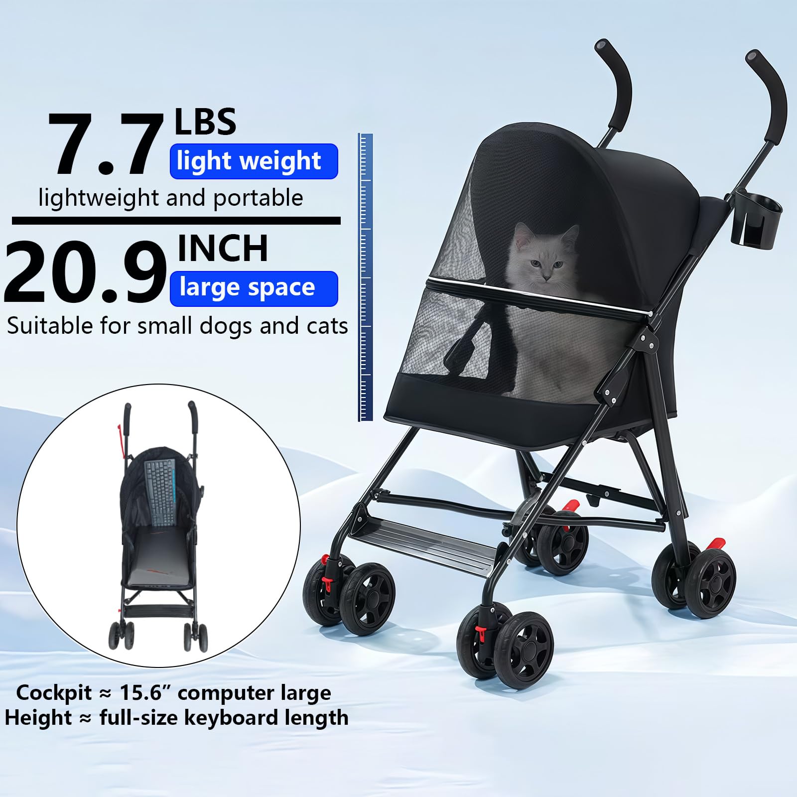 CYUmail pet stroller rear brakes prevent rolling during stops.