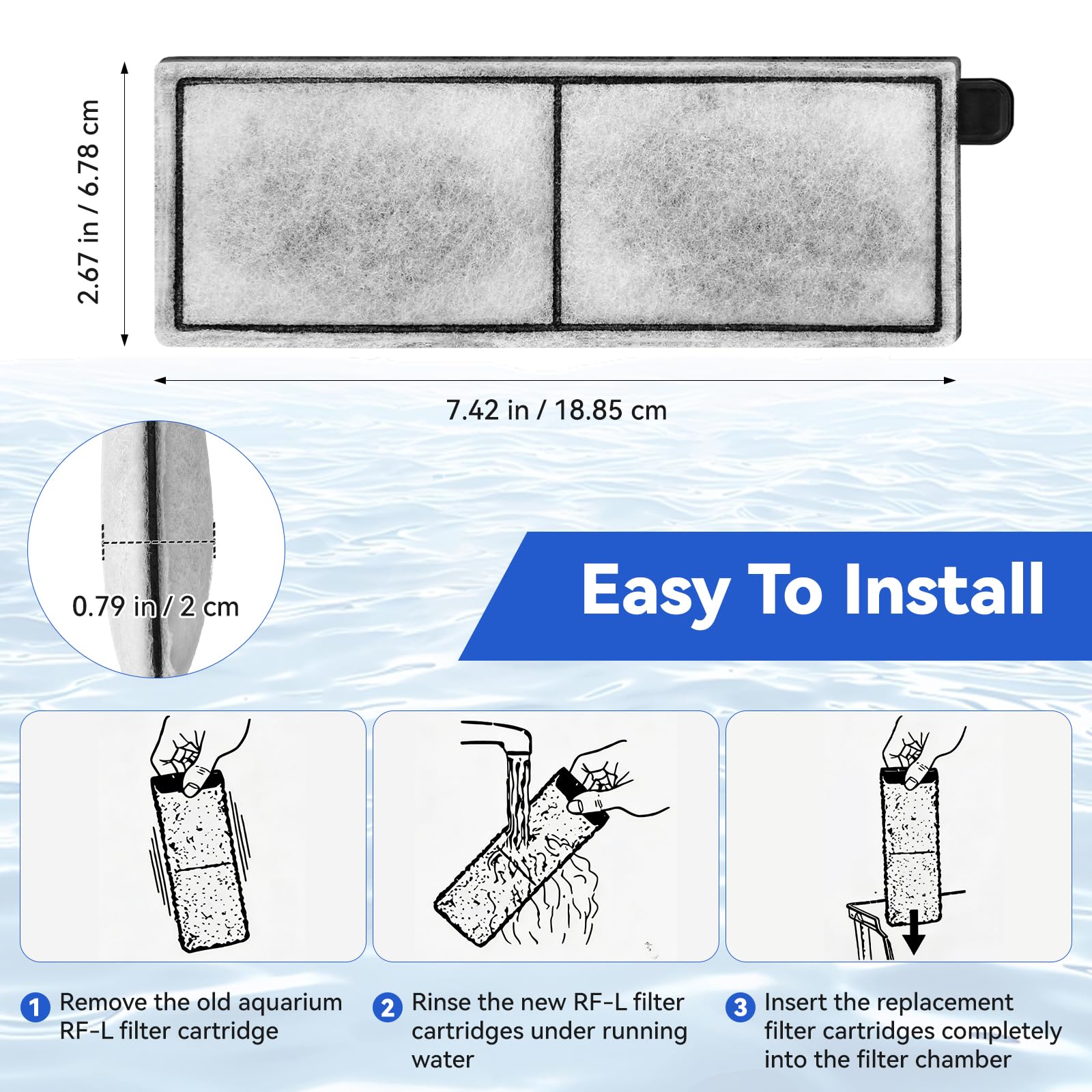 RF-L activated carbon deep layer improves water clarity and odor control.