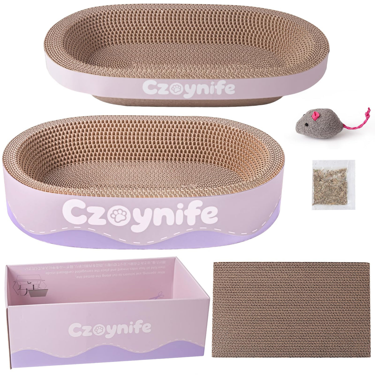 Czoynife cat scratcher cardboard oval bed for lounging and scratching